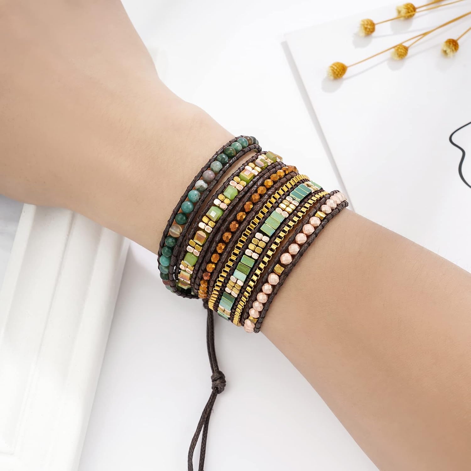 Plumiss Women Boho Handmade Natural Stone Crystal Leather Bead Wrap Bracelets Collection - Image 2