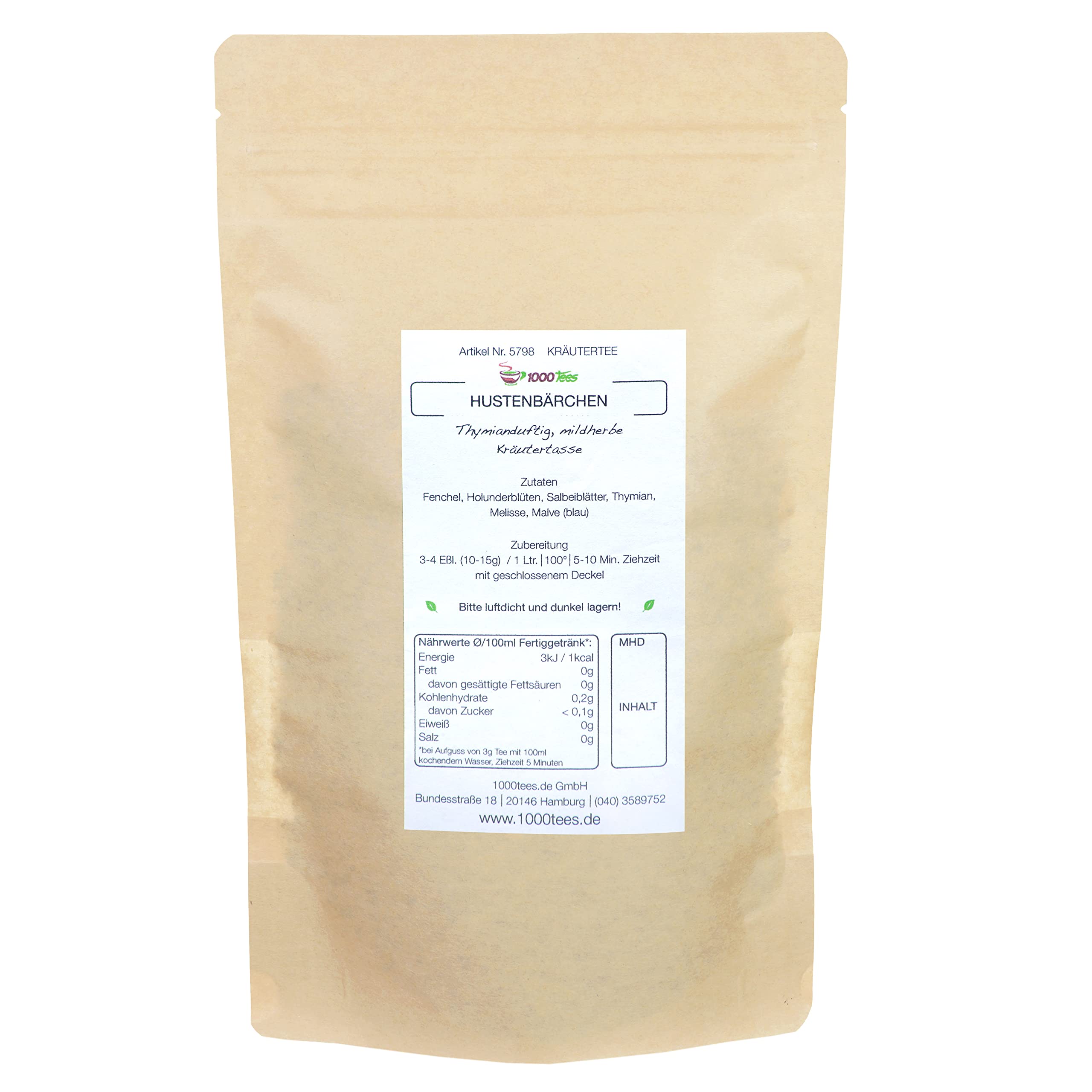 Hustenbärchen Kräutertee mit Fenchel-Salbei-Geschmack, würzig, mittelkräftig, frisch abgefüllt