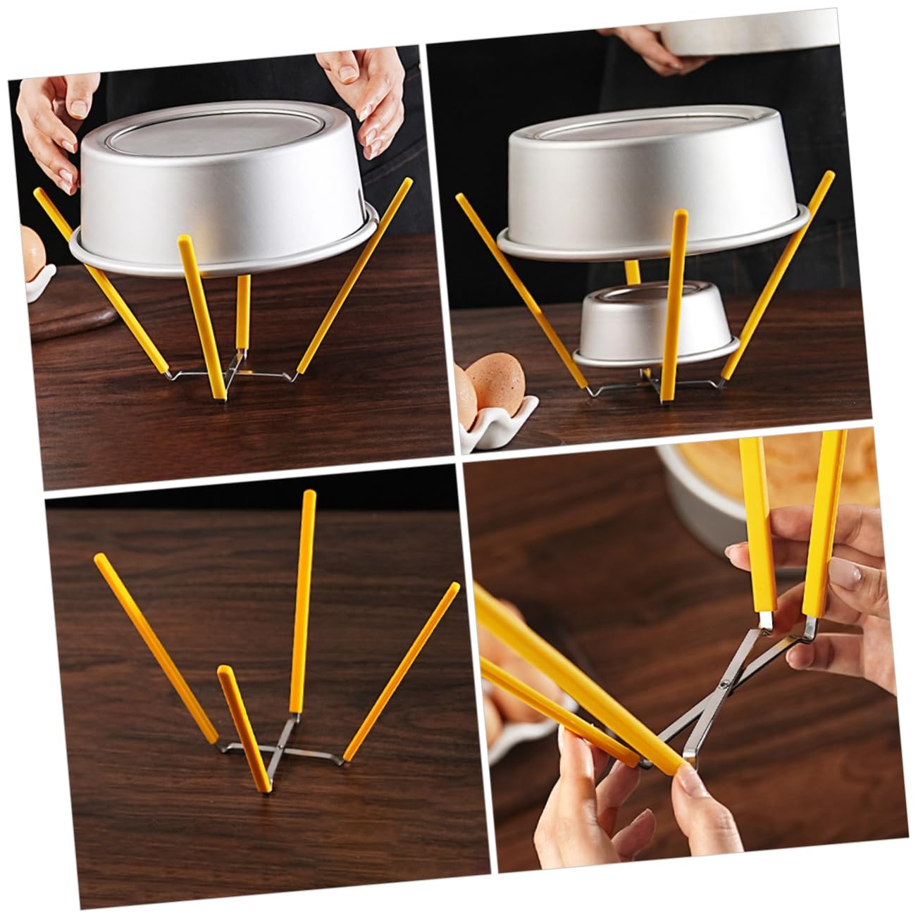 Rejilla para Enfriar Pasteles de Chifón de Acero Inoxidable y Silicona, Plegable Diseño de Cuatro Patas Antideslizante, 2 Piezas para Hornear y Enfriar
