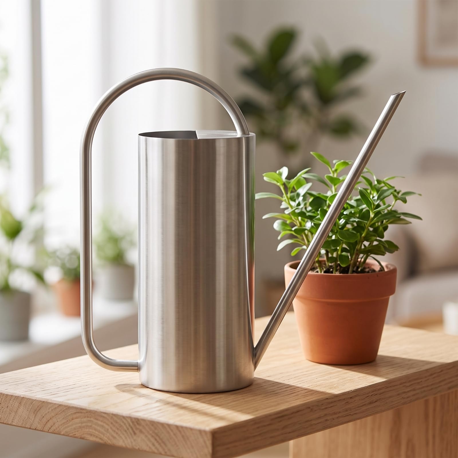 Arrosoir Arrosoir Plantes Jardin Potager Fleurs Intérieur Extérieur INOX Antirouille Bec Fin Angle Ergonomique Poignée Arche Remplissage Ouvert 15L Adapté Serre Maison, Noir Mat, 1.5L