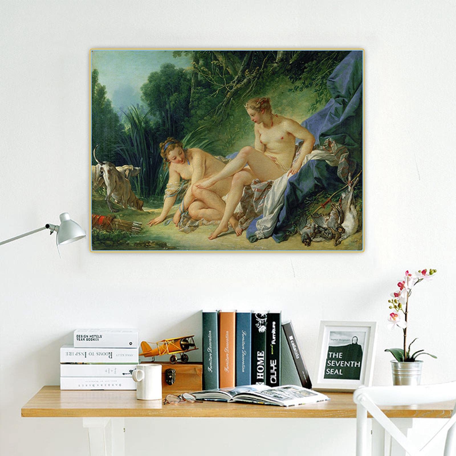 フランソワ・ブーシェ、【浴後のディアナ】、希少豪華画集画、新品高級額 フランソワ・ブーシェ、【浴後のディアナ】、希少豪華画集画