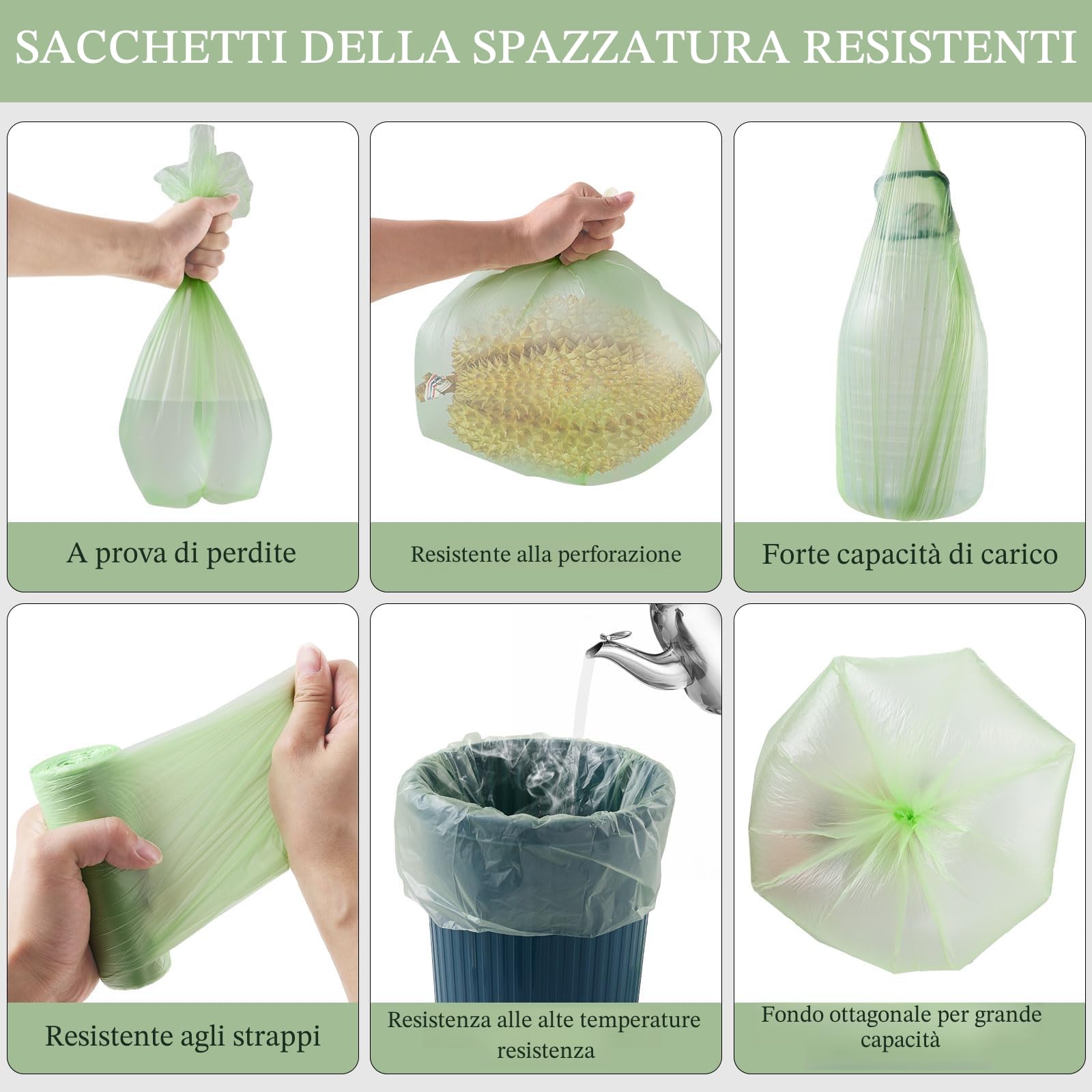 200 Sacchetti Spazzatura Biodegradabili,Sacchi spazzatura riciclabili,Buste spazzatura della cucina,Sacchi umido da bagno,Sacchetti umido biodegradabili,Sacchetti immondizia 10L(45x50cm)