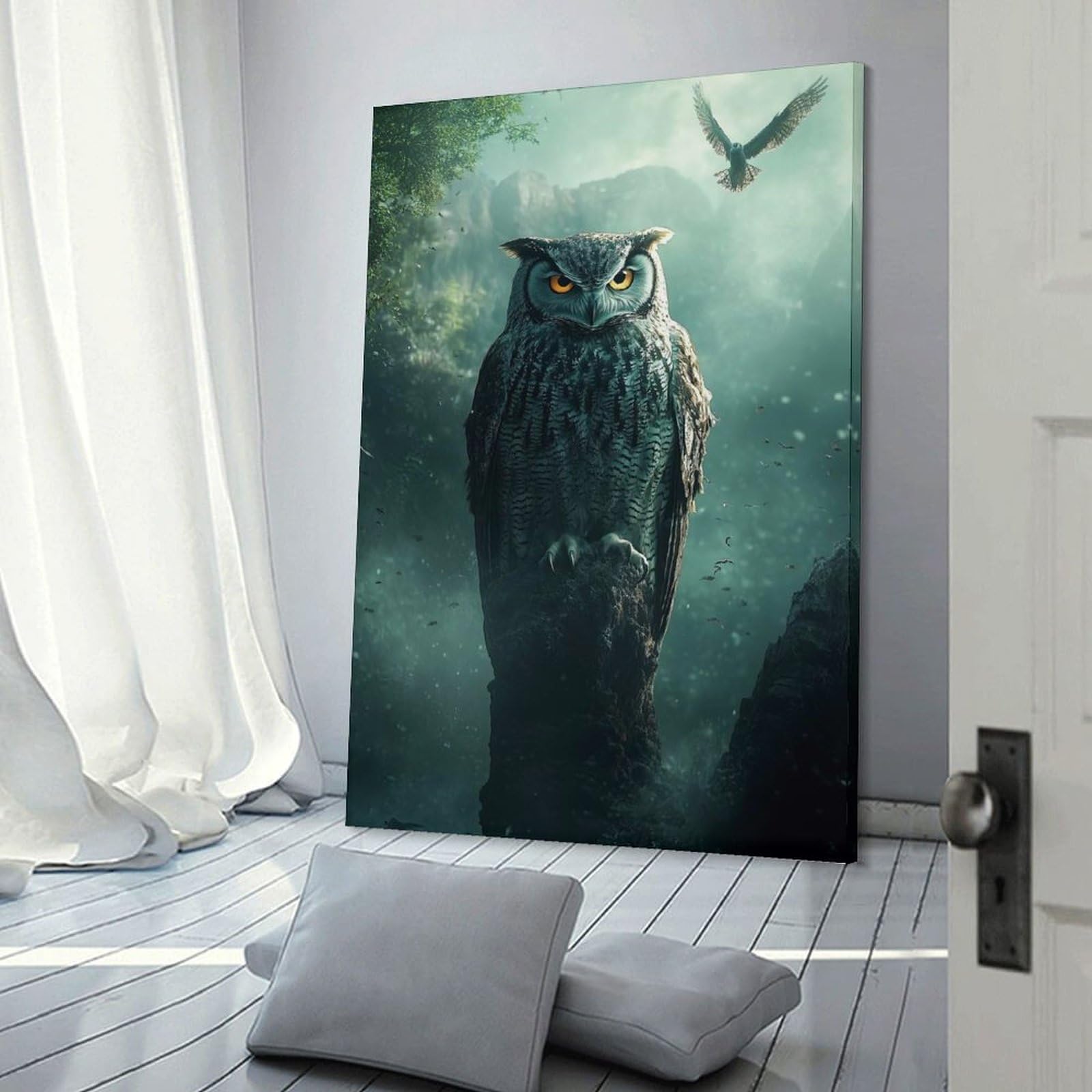 Junmoney Majestic Owl in Forest Hanging Wall Art, 20x30inch(50x75cm), for Bedroom Walls, Guest Spaces Or Lounges, An Easy Wall Refresh for Bedrooms