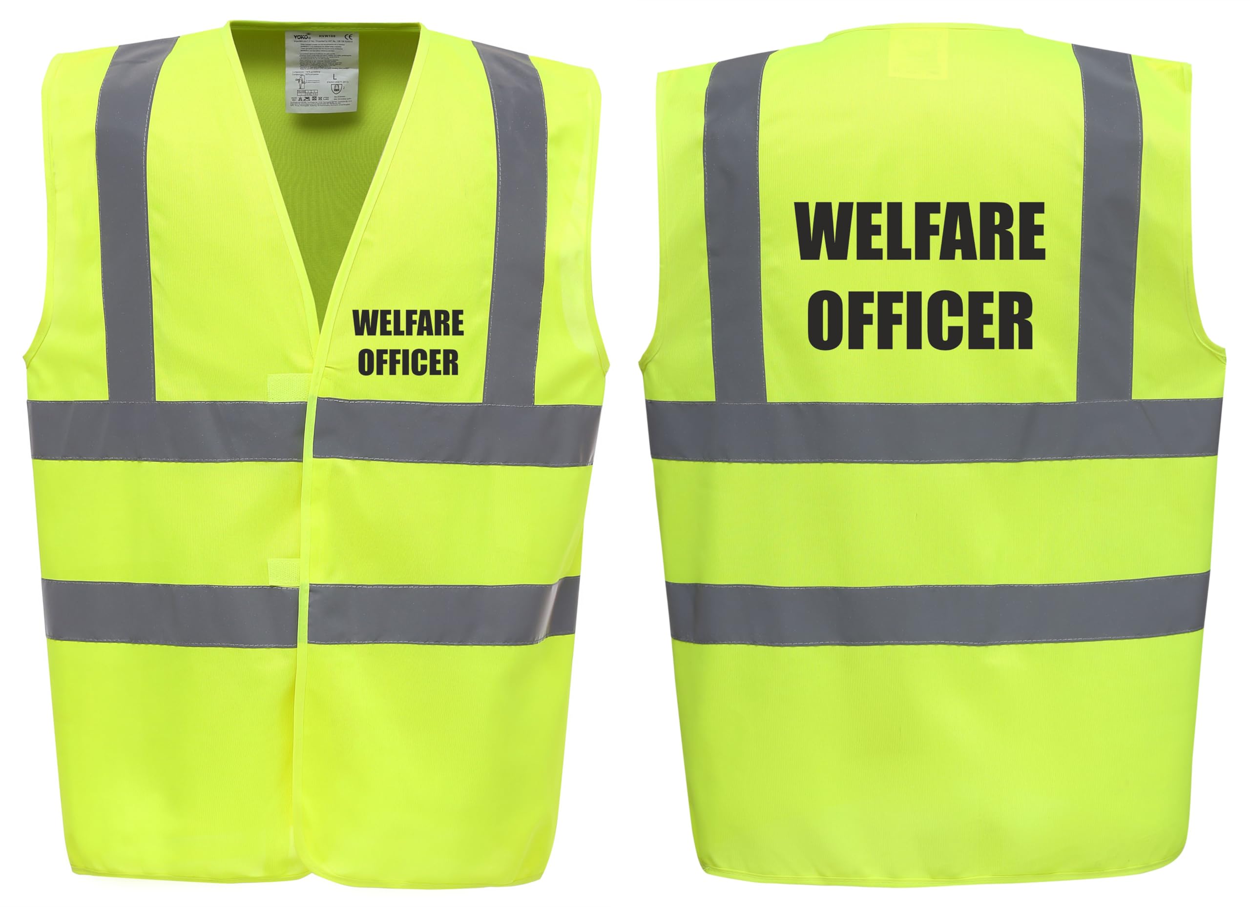 Brook Hi Vis Premium Safety Vest – Welfare Officer Printed Front & Back, High Visibility Waistcoat in 14 Vibrant Colours. (UK, Alpha, L, Regular, Regular, Standard, Yellow)