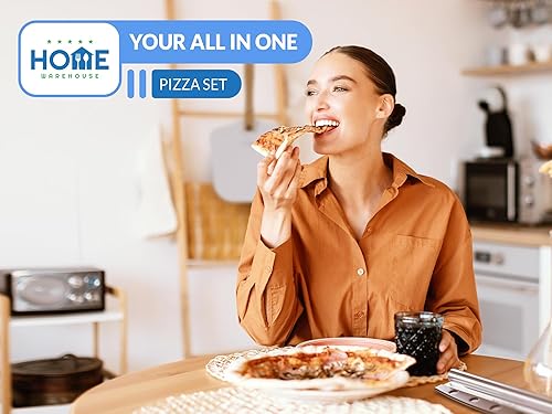 Miniatura 6 de Home Warehouse Kit de fabricación de pizzas - Piel de pizza de acero inoxidable con mango de madera y cortador de pizza - Diseño sin costuras - Para