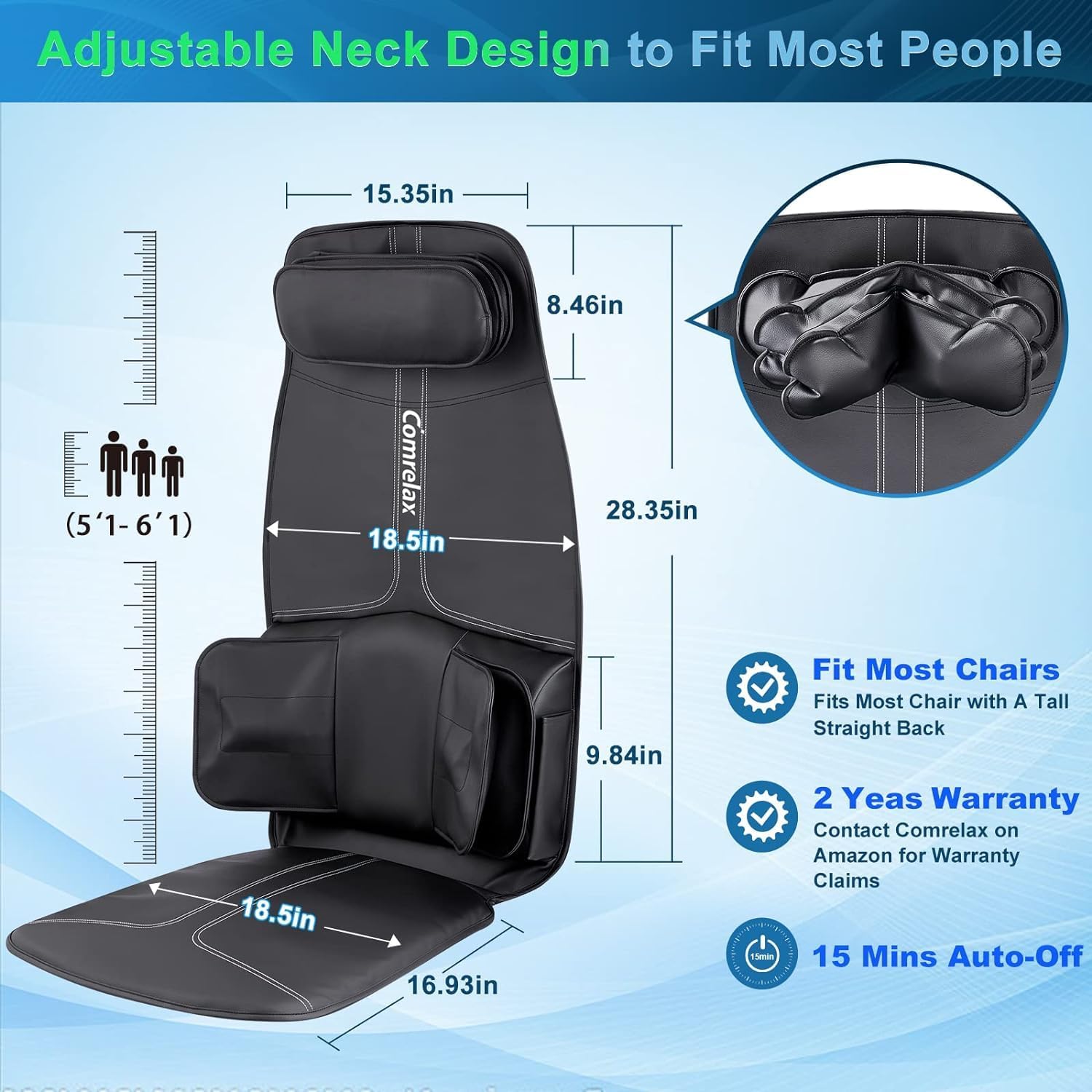Back Massage Cushion with Compress, Vibration Seat Massage Chair Pad,3 Modes & 3 Intensities Back and Neck Massage for Muscle Fatigue Stress Relief