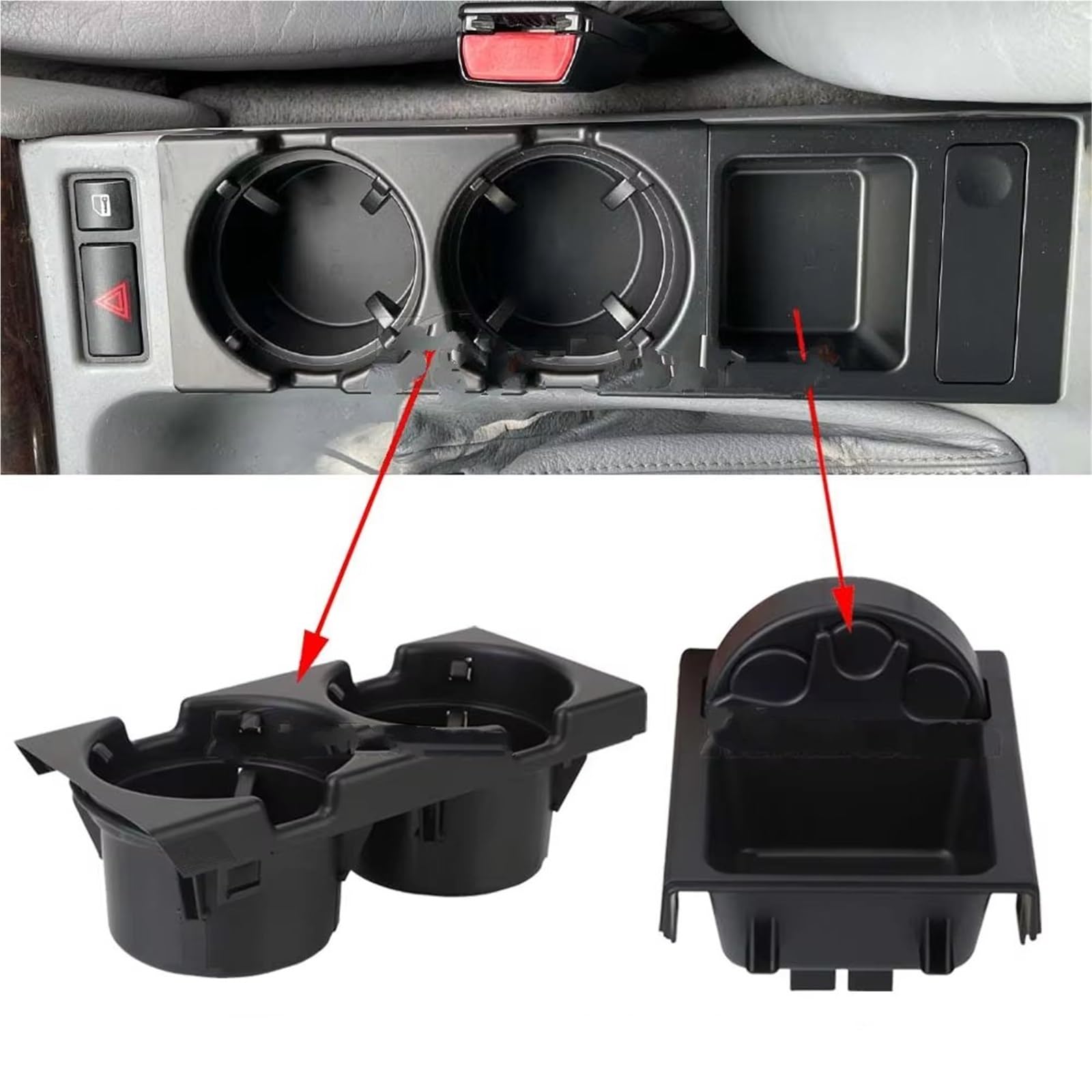 Kompatibel Mit Für 318is 1998 1999 Auto Schwarz/Kohlefaser Mittelkonsole Wasserbecherhalter Getränkeflaschenhalter Münzfach Becherhalter Auto(Carbon Fiber Set)