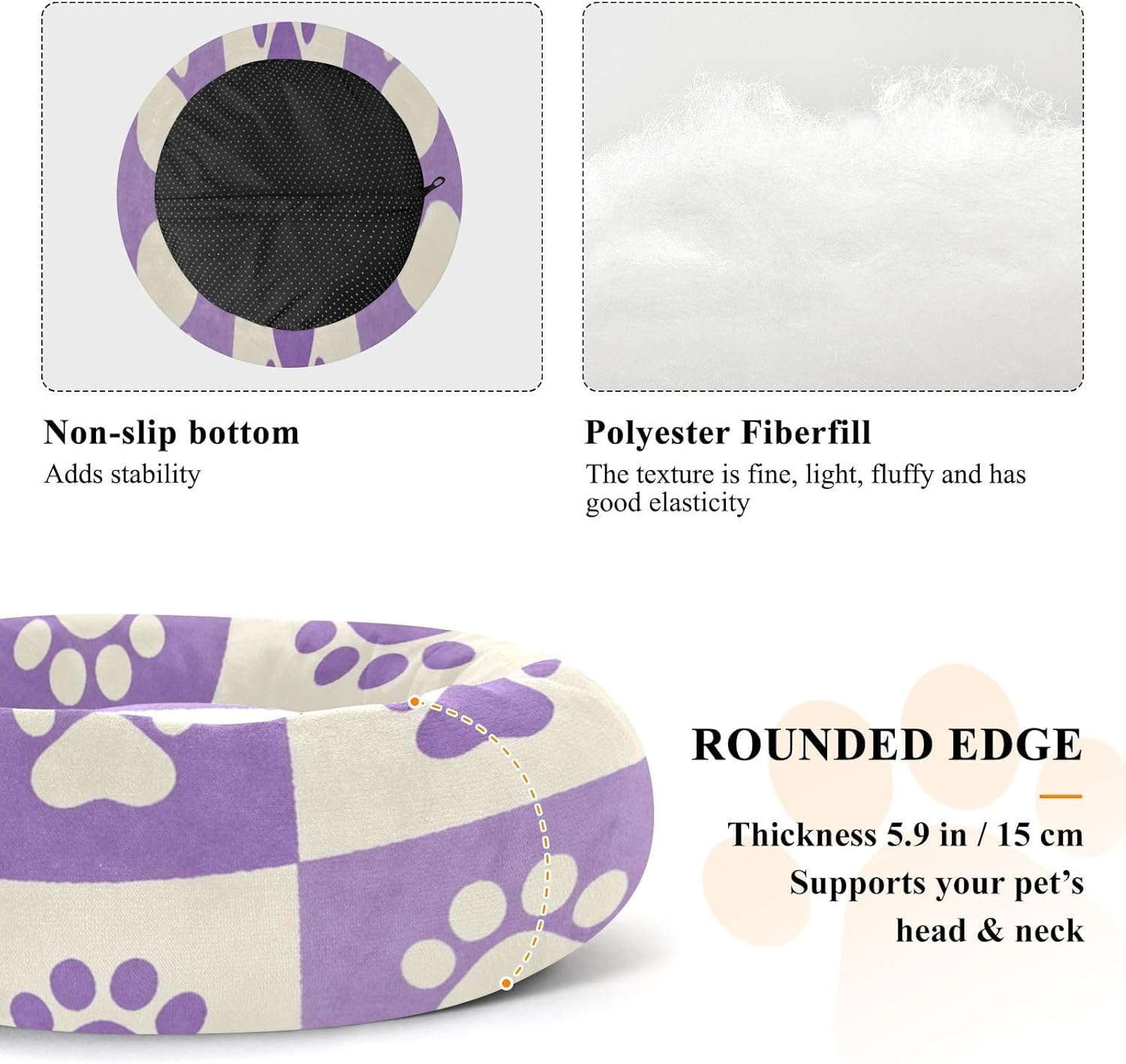 Beige and Purple Checkers Dog Paw Prints Pet Dog Beds Relieve Stress Dog Pillow Bed for Extra Small Size Pets Sleeping S