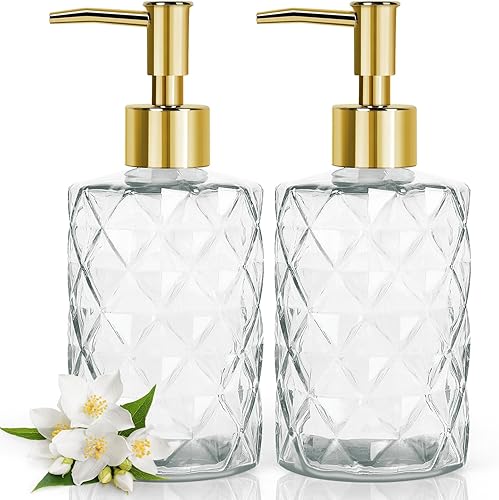 Miniatura 17 de Paquete de 2 dispensadores de jabón de vidrio con bomba de plástico negro, dispensador de jabón líquido de manos de 13 onzas, bomba a prueba de