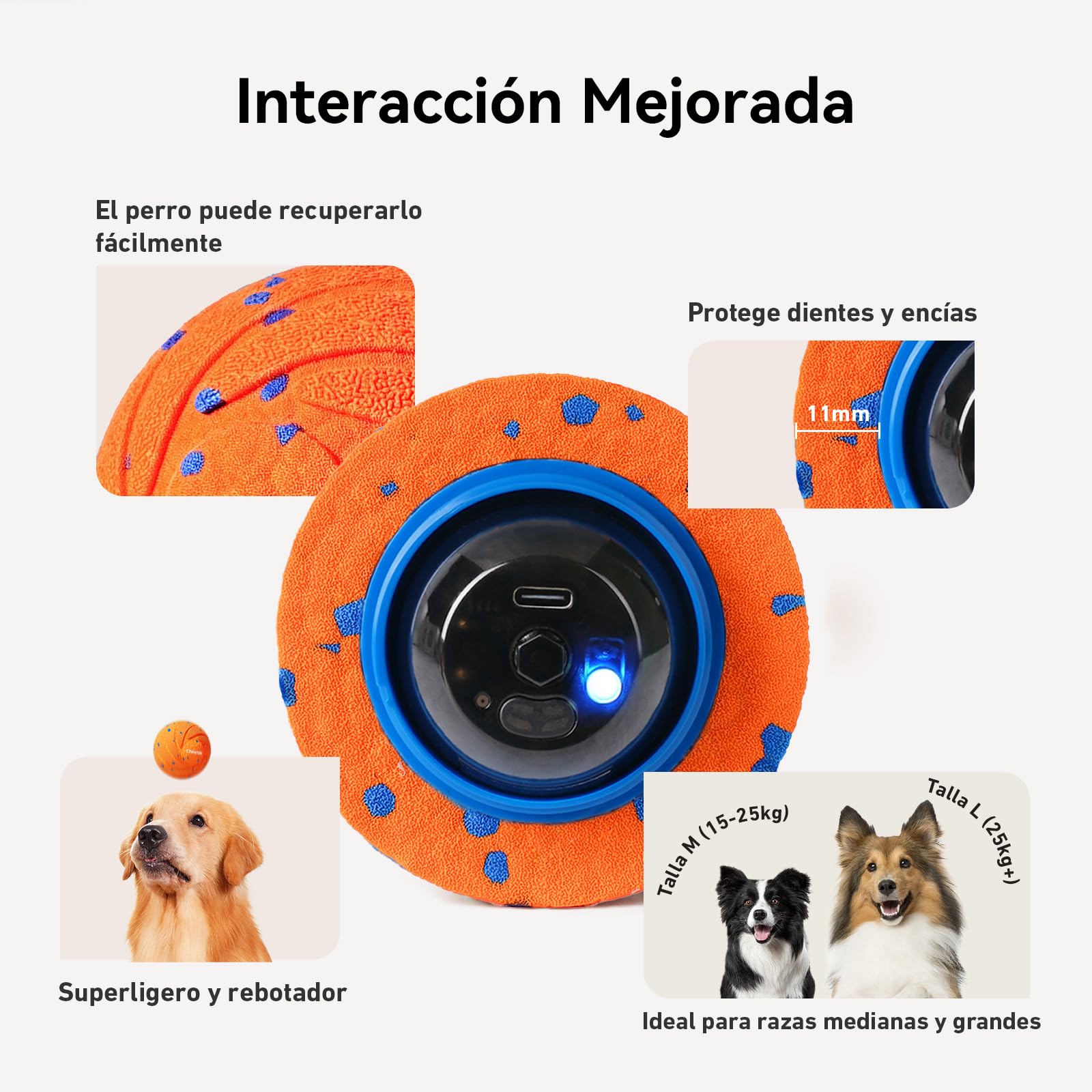 Cheerble Wicked Ball Air - Pelota Interactiva Perro, Automática Juegos para Perros, Juguete Inteligente con 3 Modos Recargable, Regalo de Cumpleaños para Perros Medianos y Grandes - Naranja