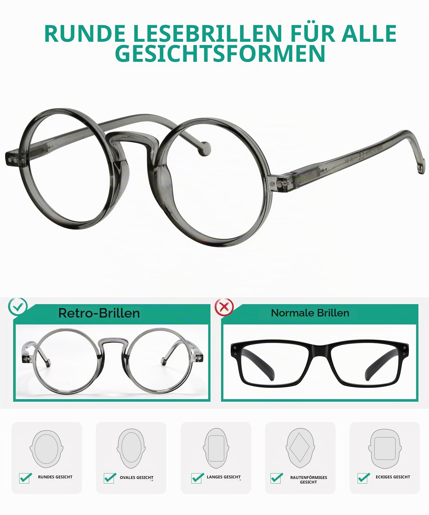 Eyekepper 4er-Pack Übergroße Rund Lesebrille für Herren Damen Vintage Lesehilfe mit Federscharniere +2.25
