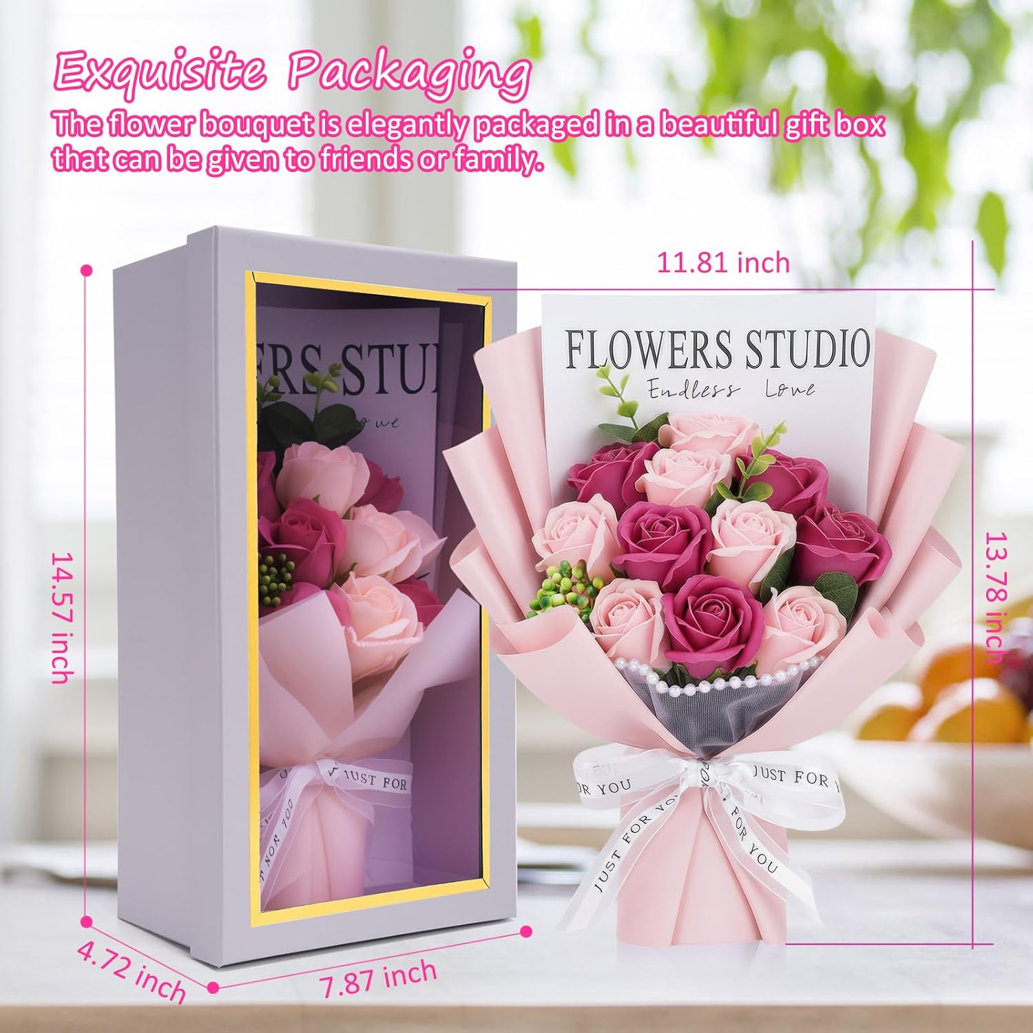 Preserved Flower Bouquet, Flowers for Delivery, Preserved Pink Roses Birthday Gifts for Women Mom Grandma Wife Friends - Image 2