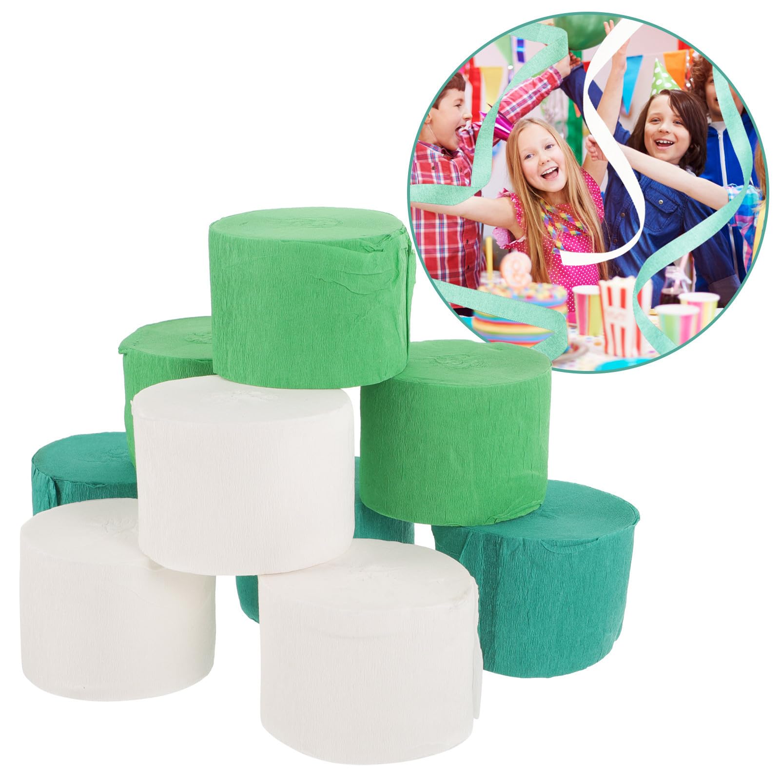 36 Rollos Serpentinas de Papel Crepé Verde y Blanco para Fiesta,
