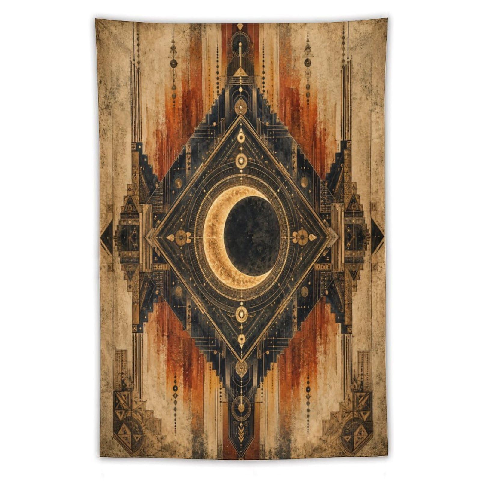 W7C8U2X3 Geometric Crescent Symbol Wall Tapestry, Mystic Ornament