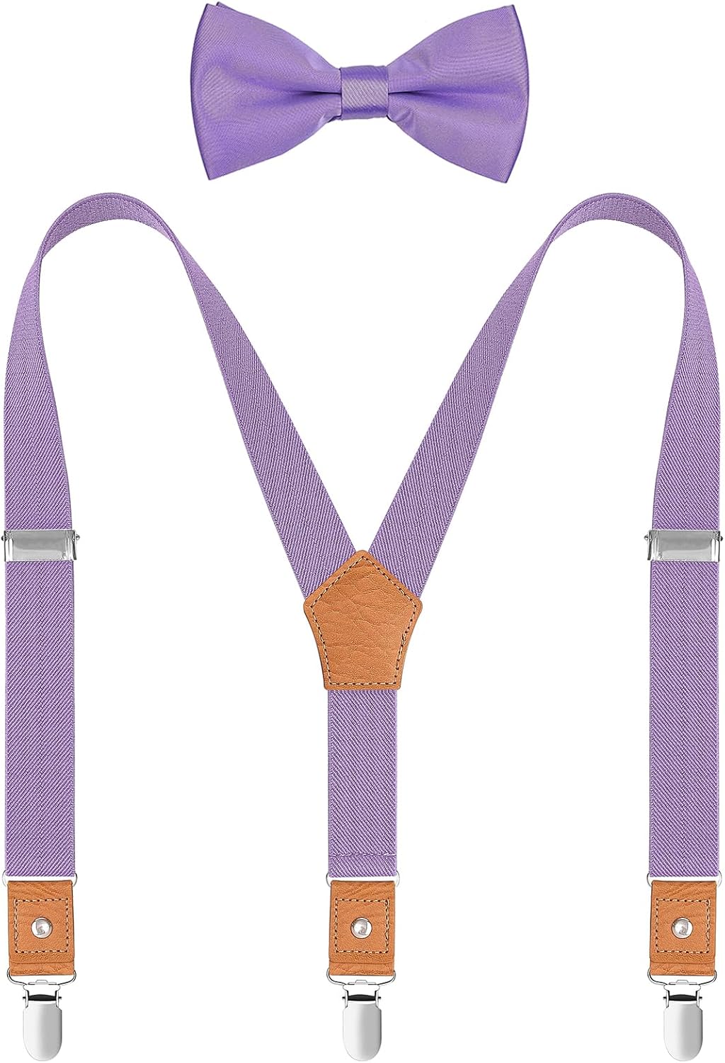 Men's Boy's Suspenders and Bow Tie Set Elastic Y Back with Metal Clips