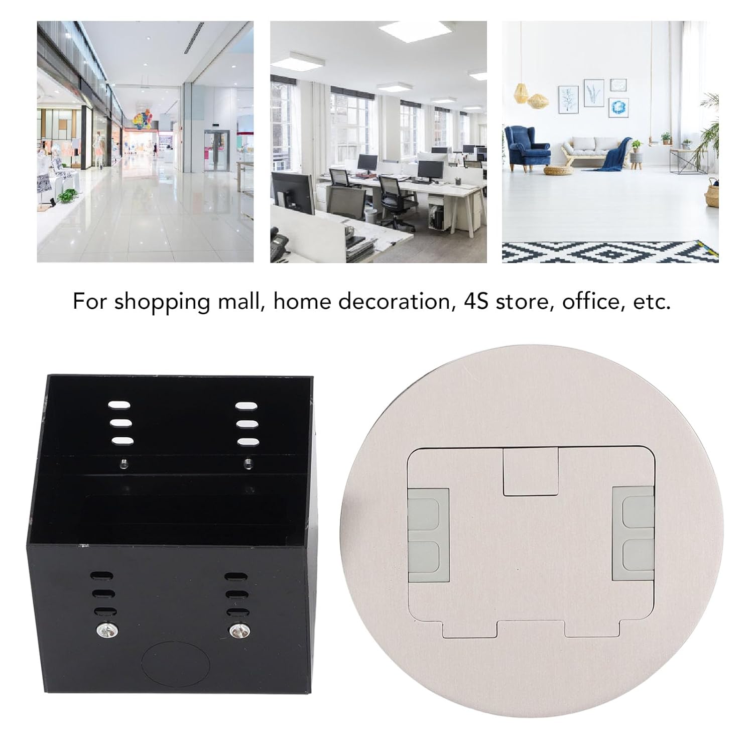 20A 3 Prong Standard Sockets Recessed Floor Outlet PC Casing Round Electrical Receptacle Box Kit for Home Office