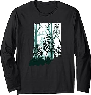Indiana Map Morel Mushroom Hunting Shrooming Morels Fungi Long Sleeve T-Shirt