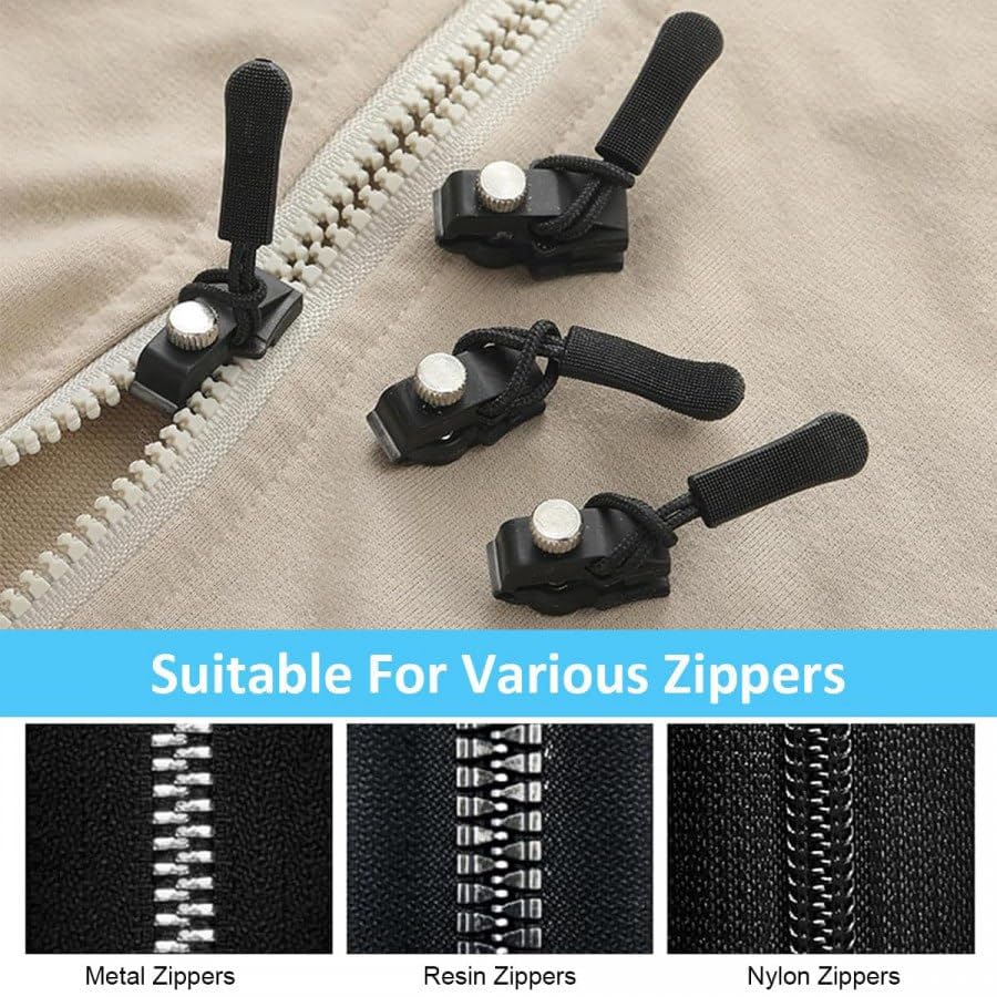 Baktas 3 -Piece Zipper Repair Kit – Includes Nylon Pull Tabs, Non-Slip Cord, Replacement Metal Zipper Pull for Sliding Teeth, Universal Screw-Fix Removable Zippers for Jackets, Jeans, Bags & More 3