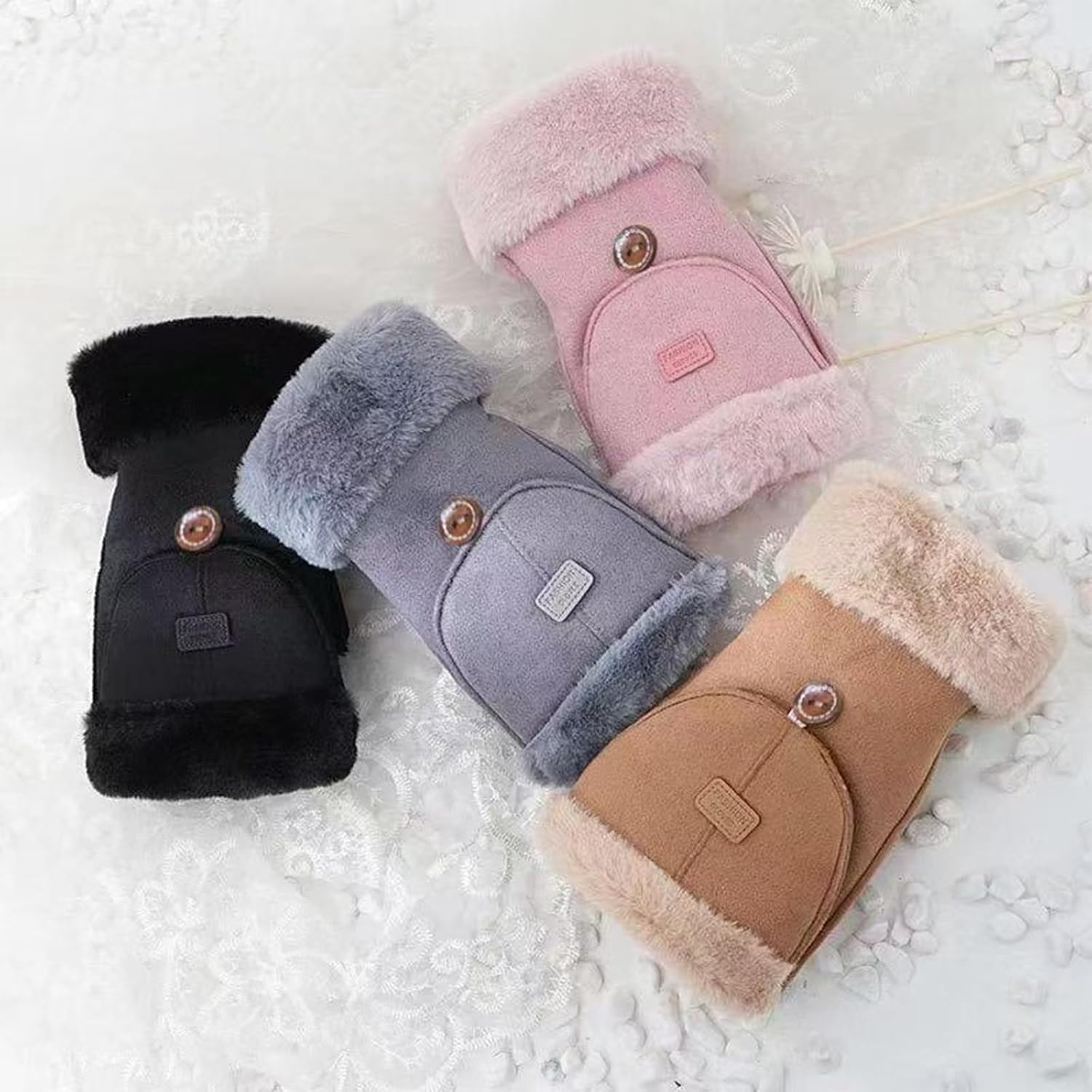 Winter Fingerless Gloves for Women, Convertible Mittens Glove Warm Fur Half Finger Cover Gloves for Cold Weather - Image 5