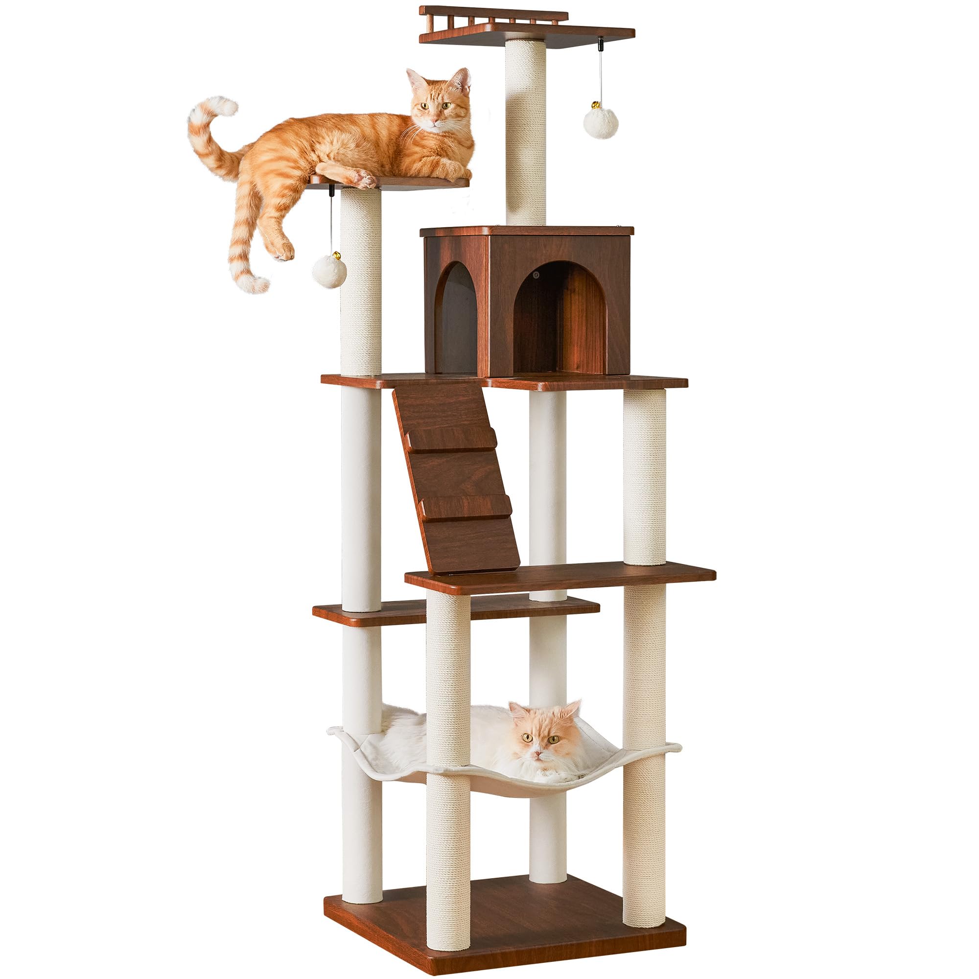Arbre à chat moderne de 163 cm en noyer avec double perchoir et condo