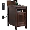 WLIVE Narrow End Table with Charging Station, Narrow Side Table for Living Room, Small Spaces, Couch, Narrow Night Stand with Storage, USB Ports and Outlets, Espresso