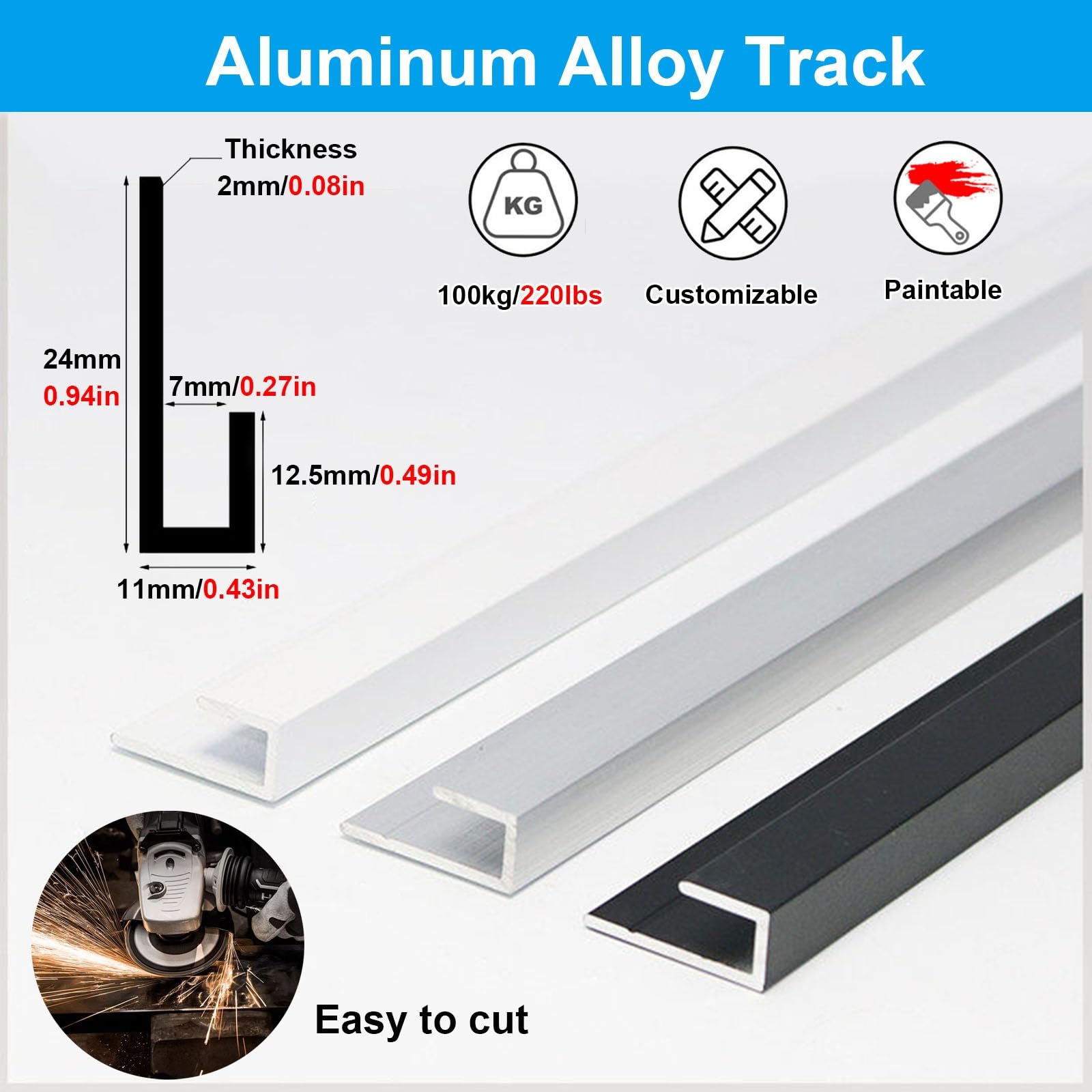 Adjuble Silver zestaw szyn do ekspozycji zdjęć – stop aluminium 114 cm z 2 stalowymi kablami i obręczą do dzieł sztuki, galerii, dekoracji domu - łatwe zawieszenie Solut