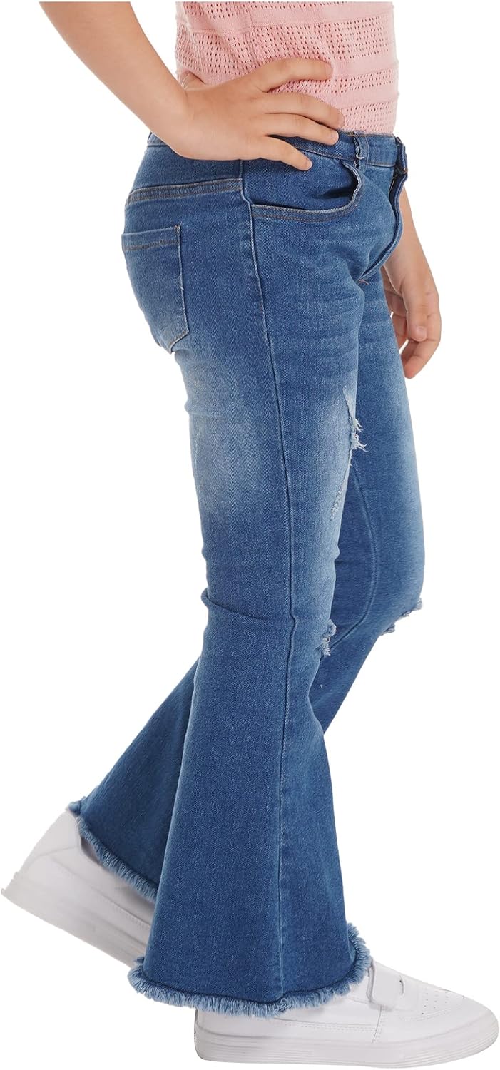 Shinsto Kids Girls Jean Pants Elastic Waist Slim Fit Bell Bottom Denim Pants Leggings Trousers