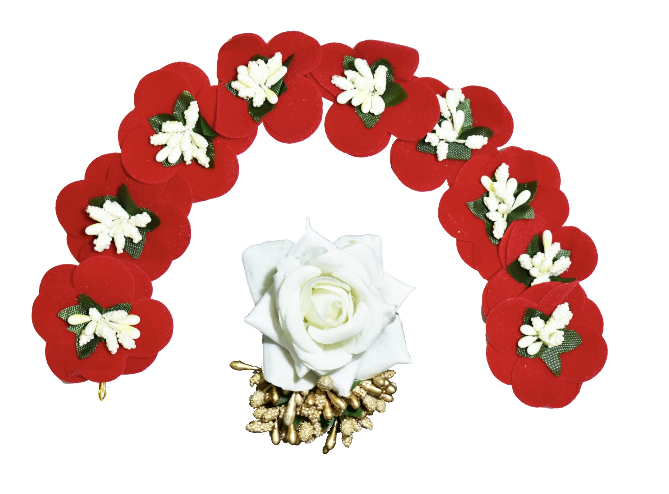 Tarini Gallery Gajra Set for Festival (Red Gajra White Rose)