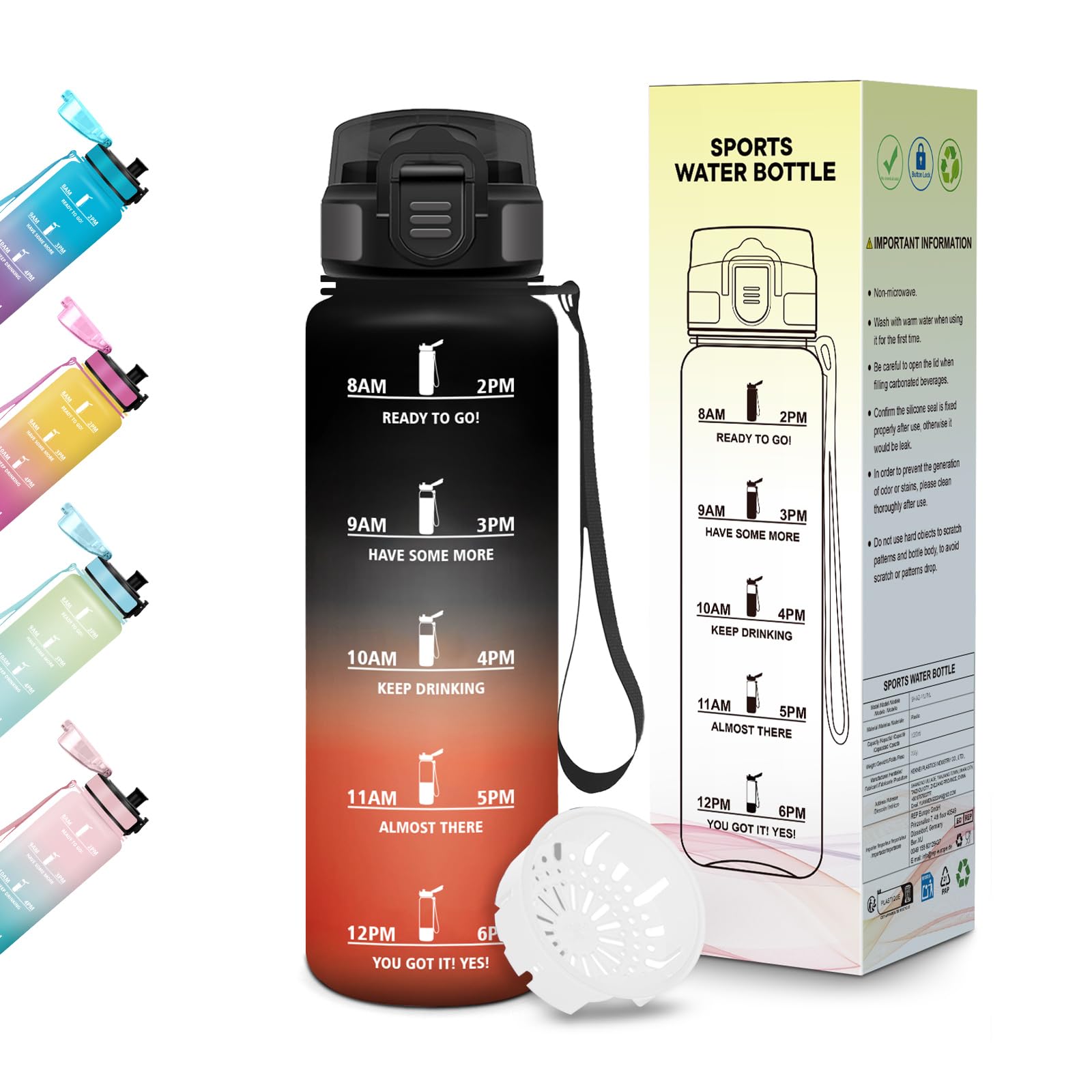 Motswedi Borraccia 500 ml, Senza BPA, Bottiglia Plastica, a prova di perdite, Borraccia Bambina, Adatta a Bevande Gassate, Bottiglia Ideale per Yoga, Scuola, Attività All'aperto - Nero Rosso