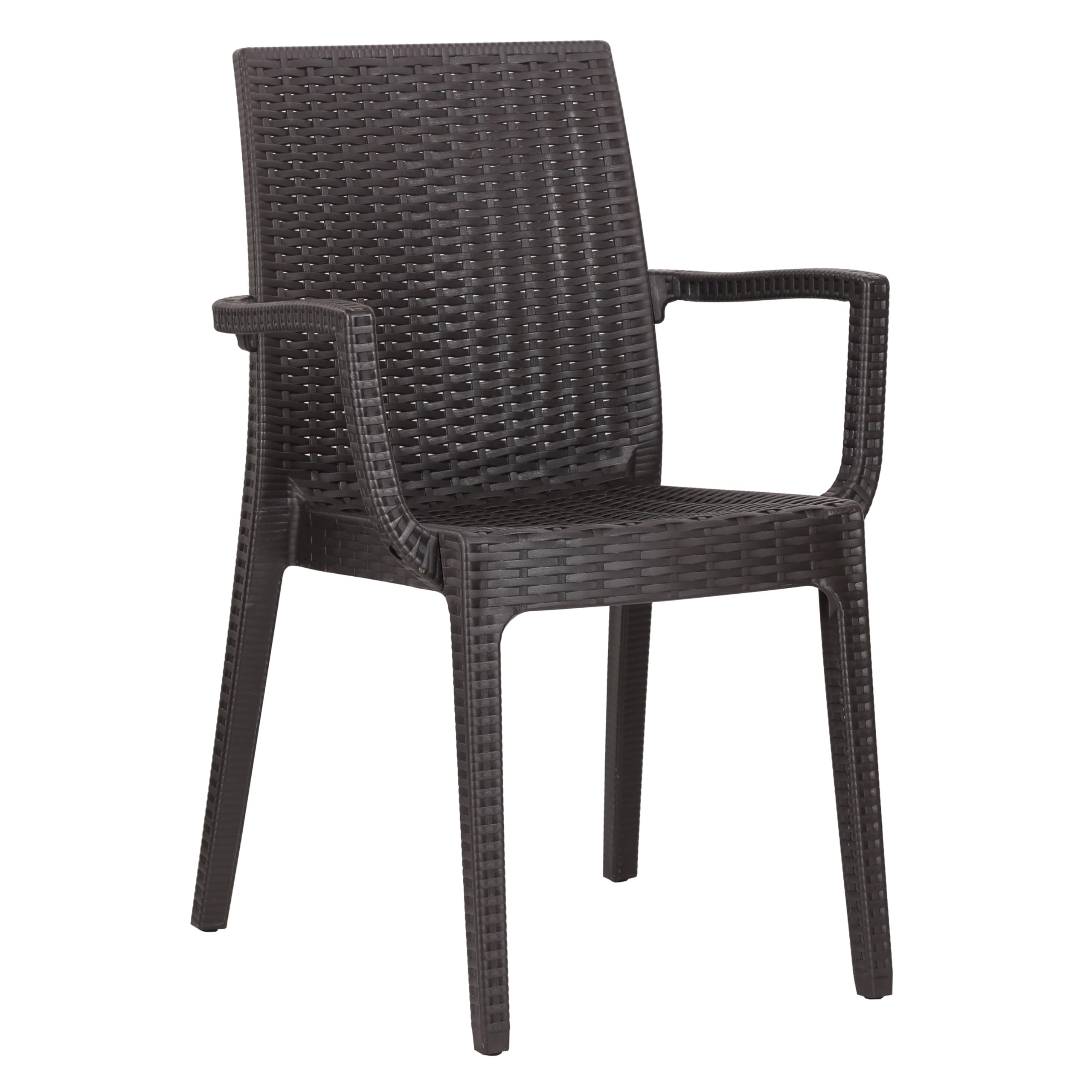 Totò Piccinni Sedia in Resina Simil Rattan effetto realistco, impilabile per bar ristorante casa giardino (4, Espresso, Dafne Con Braccioli) Dafne Con Braccioli Espresso 4