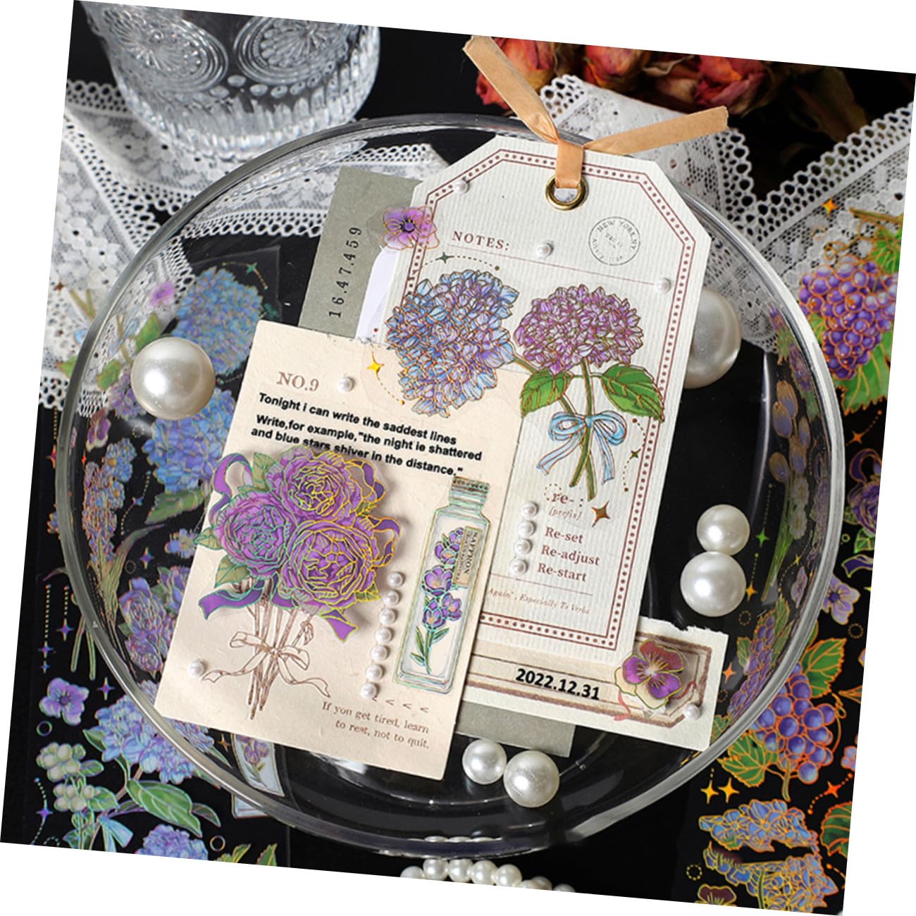 NUOBESTY 5pezzi Adesivi Decorativi Floreali Retro Di Pacchetti Per Scrapbooking e Decorazioni Creative Facili Da Applicare e Rimuovere Per Diari Valigie e Telefonini