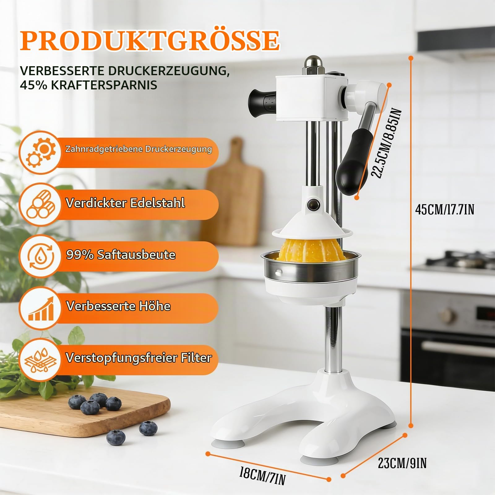 Saftpresse Manuell, Handpresse aus Edelstahl mit Zwei Druckplatten
