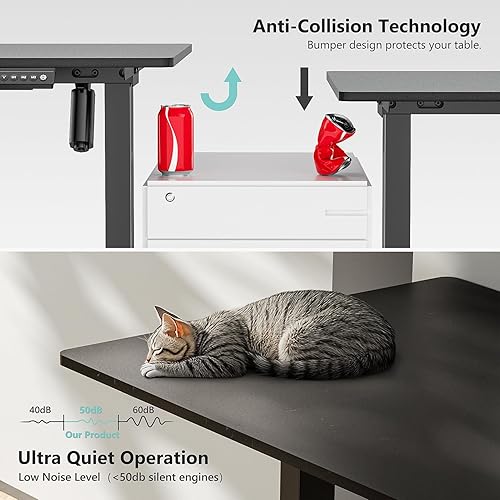 Miniatura 8 de Marco de escritorio eléctrico de pie, patas de escritorio ajustables en altura de un solo motor con 4 ajustes preestablecidos de memoria, eleva