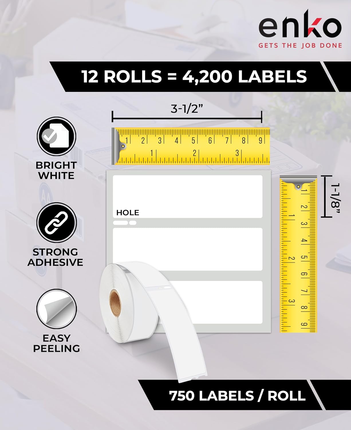 enKo Compatible with Dymo 30252 Labels (1-1/8" x 3-1/2") - Label for Dymo Labelwriter 450 Turbo Printer and 4XL - Direct Thermal Address, Shipping & Barcode Labels (12 Rolls | 4,200 Labels)