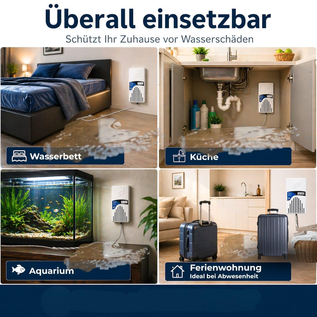 Schabus Smart-Wassermelder WWD 450 mit Sensorkabel (230V, Schuko) | Push-Nachricht via Smart-Life-App, Leckage/Wasserschutz, Für Keller, Bad, Küche, Aquarium