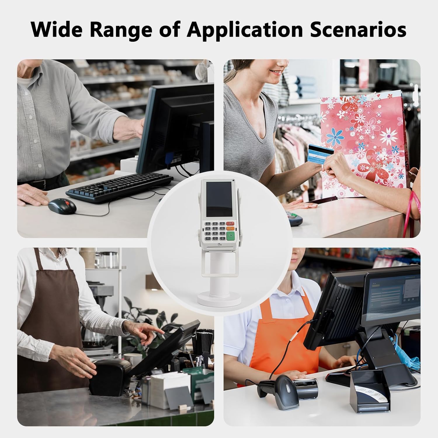 Square POS Terminal Stand for Pax A80-7" Tall Swivel & Tilt Credit Card Machine Stand, Square Terminal Holder Compatible with Pax A80, Screw-in or Adhesive Install(Complete Kits), White