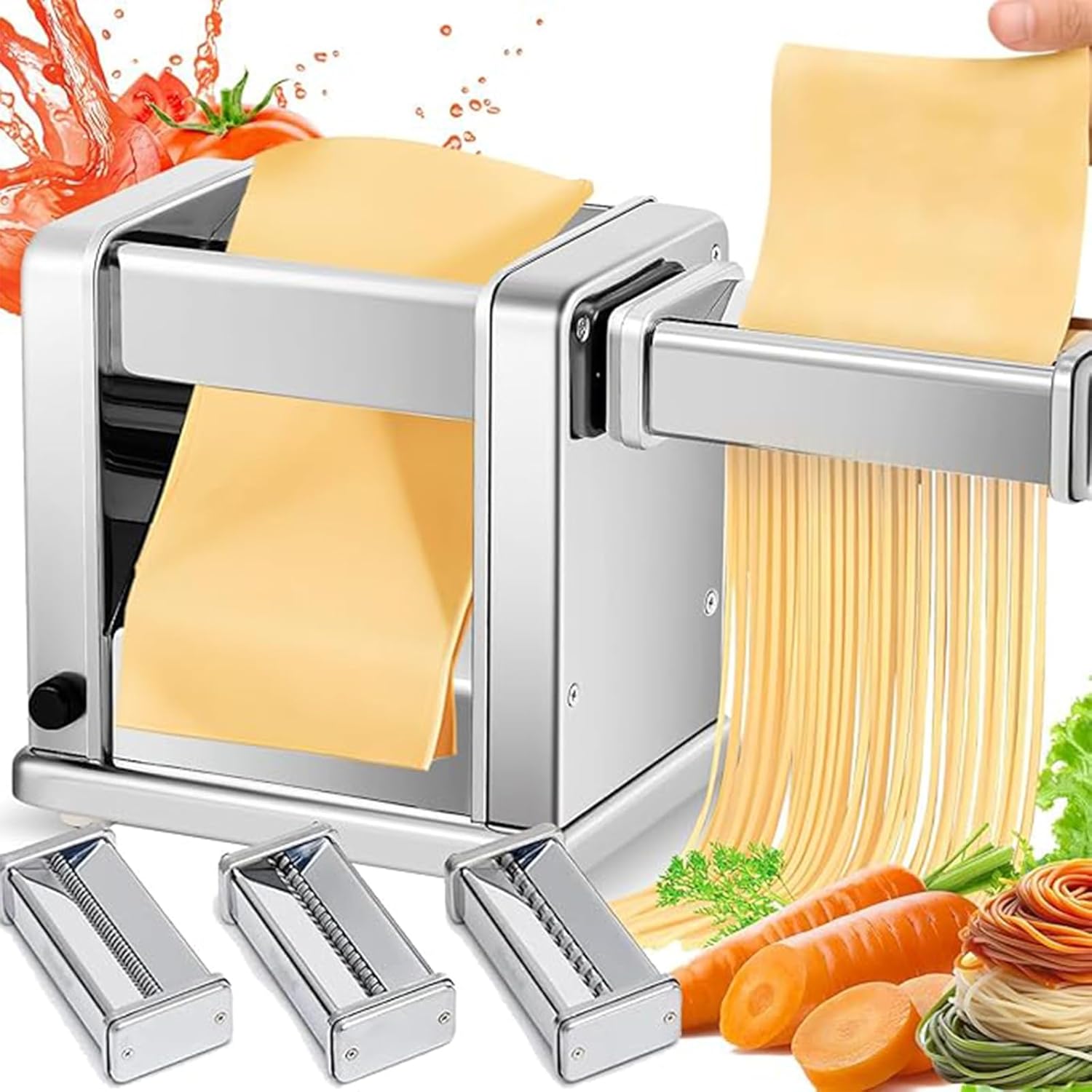 220v Electric Pasta Maker with Stainless Steel Rollers and Cutter, Adjustable Thickness, for Making Homemade Pasta, Fettuccine, and Lasagna.