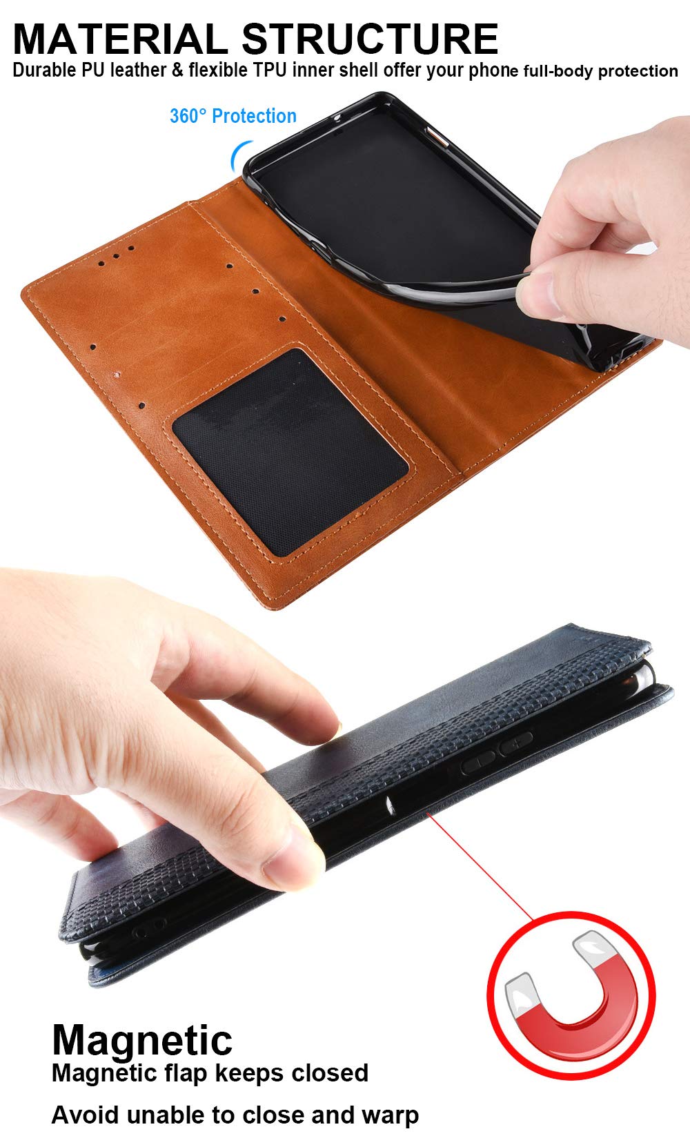 Cover per Realme 7 Pro, Custodia in Pelle PU con Slot per Schede, Magnetica Portafoglio Cover per Realme 7 Pro, Rosso Rosa