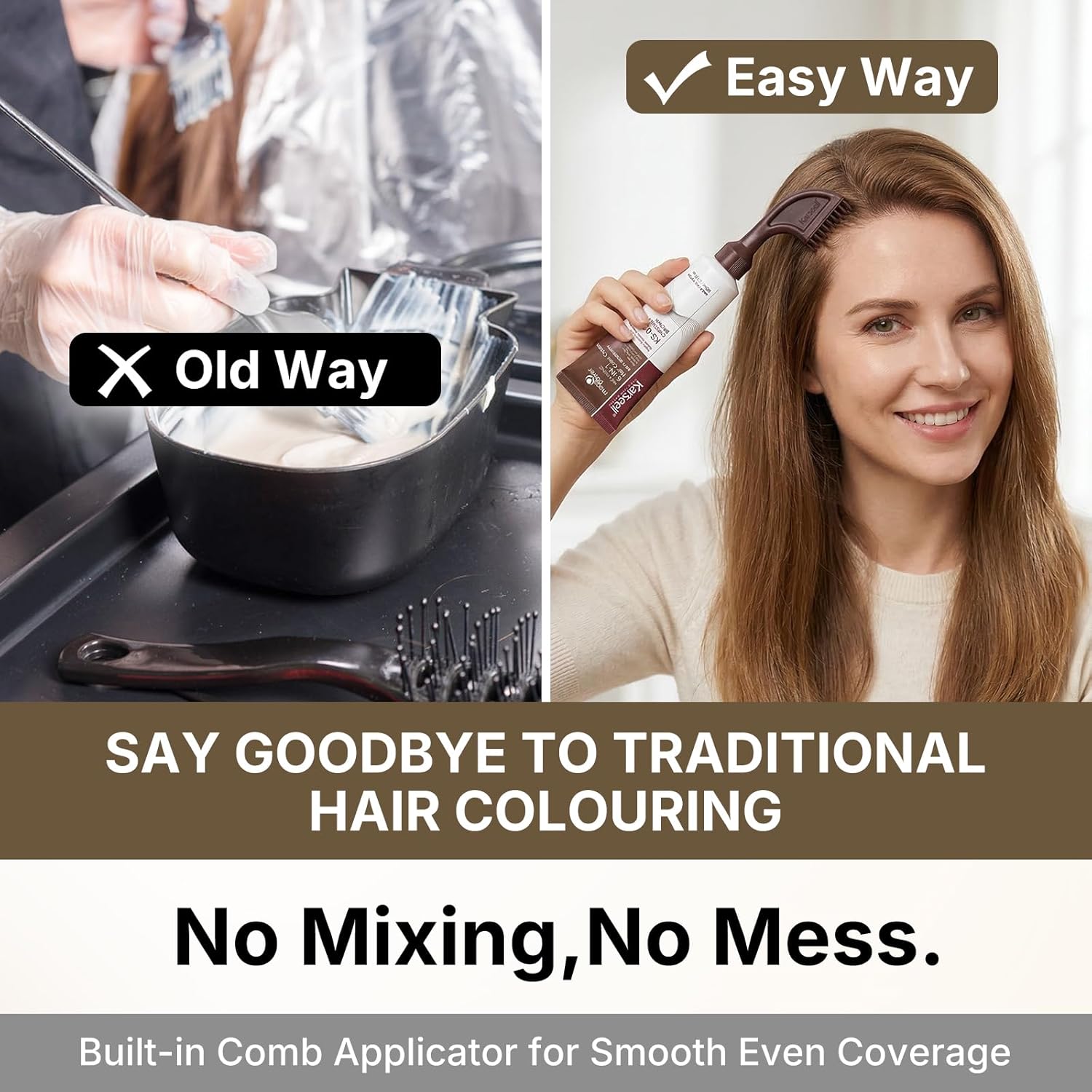 Karseell Hair Dye, Brown Hair Dye with Comb Applicator, Maca essence 6-IN-1 Ammonia Free No Mix Hair Color for 100 Percent Gray Coverage Hair Dye, 80ml-Brown