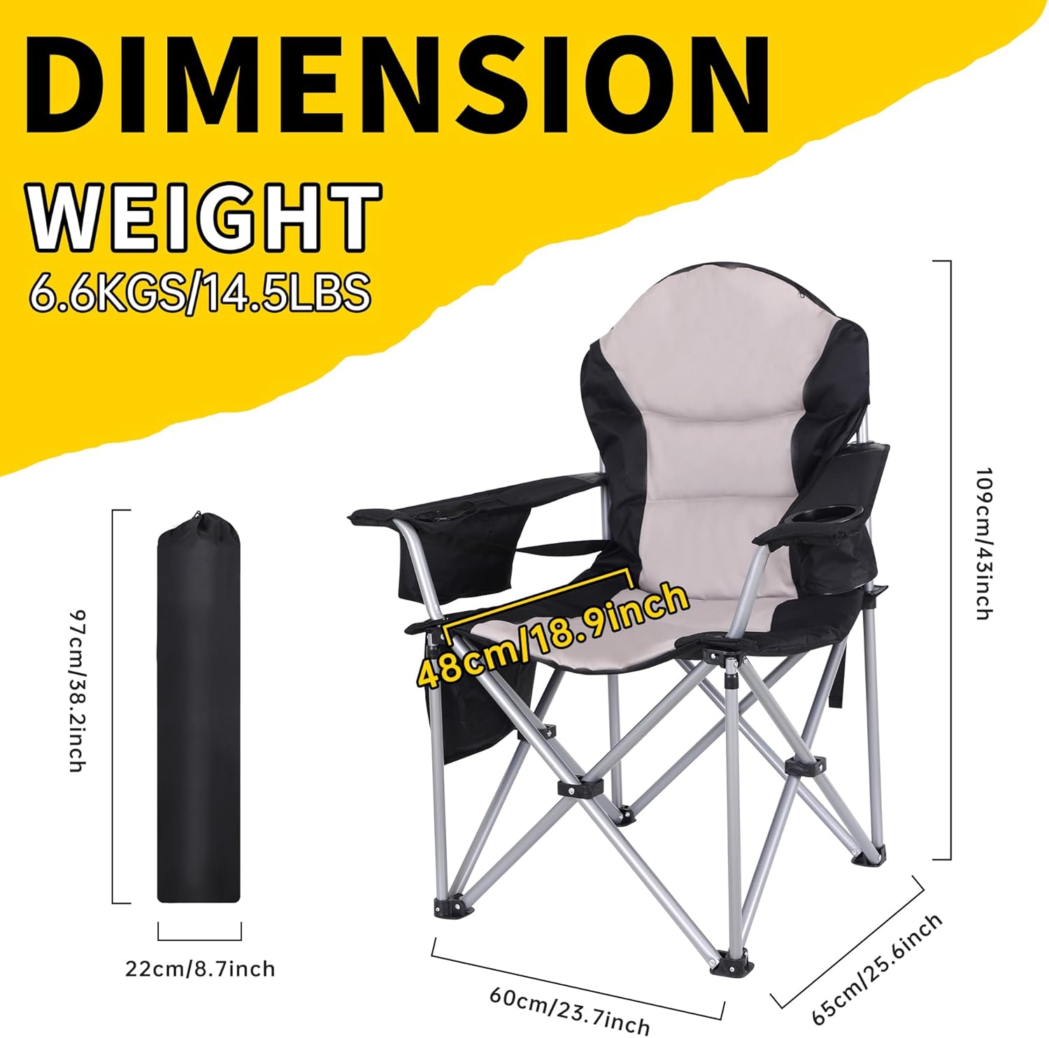 CDEN Heated Sports Chair, Outdoor Heated Chair, Heating Camping Chairs, Heating Lawn Chairs, Folding Chairs, 10000mAh Power Bank, Thick Padding, Heavy Duty, Cooler Bag, armrest, Carry Bag (1 Pack)
