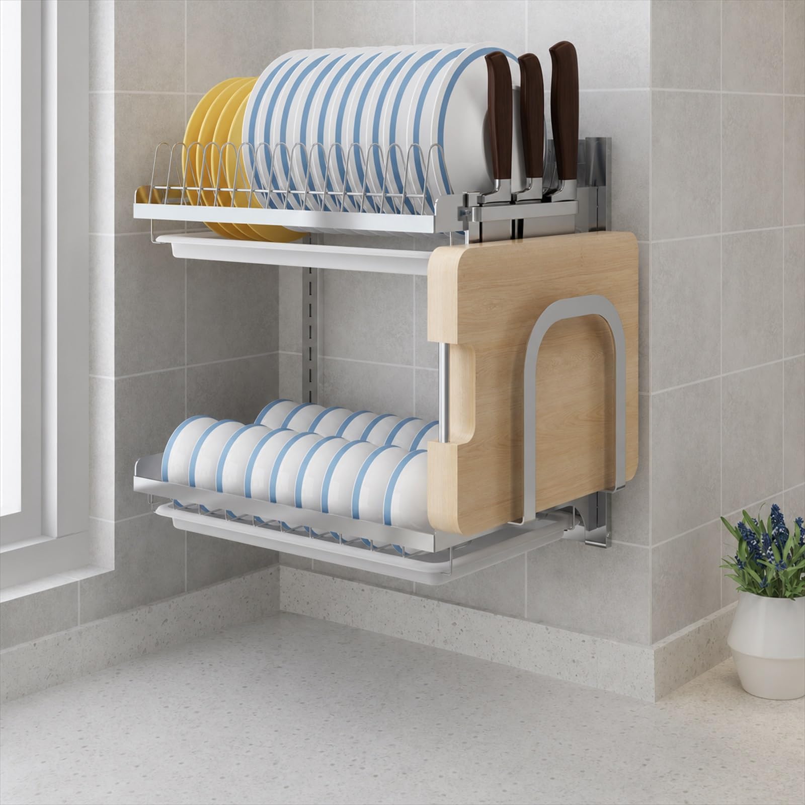 Escurridor de Platos de Pared,Escurreplatos De Pared De Acero Inoxidable,Escurridor De Platos con Bandeja,Estante para secar Platos Colgante,Ahorra Espacio,para Platos,Cuencos