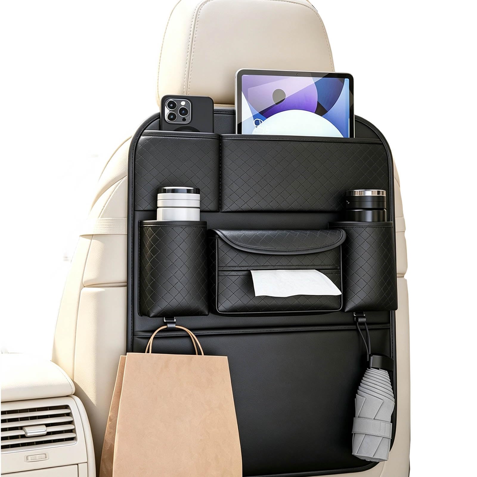Organizer Sedile Auto per Buick Regal Sportback/TourX | con Portaborraccia e Portafazzoletti, Borsa Portaoggetti per Schienale con Tasche Multiple e Ganci, Impermeabile Regolabile