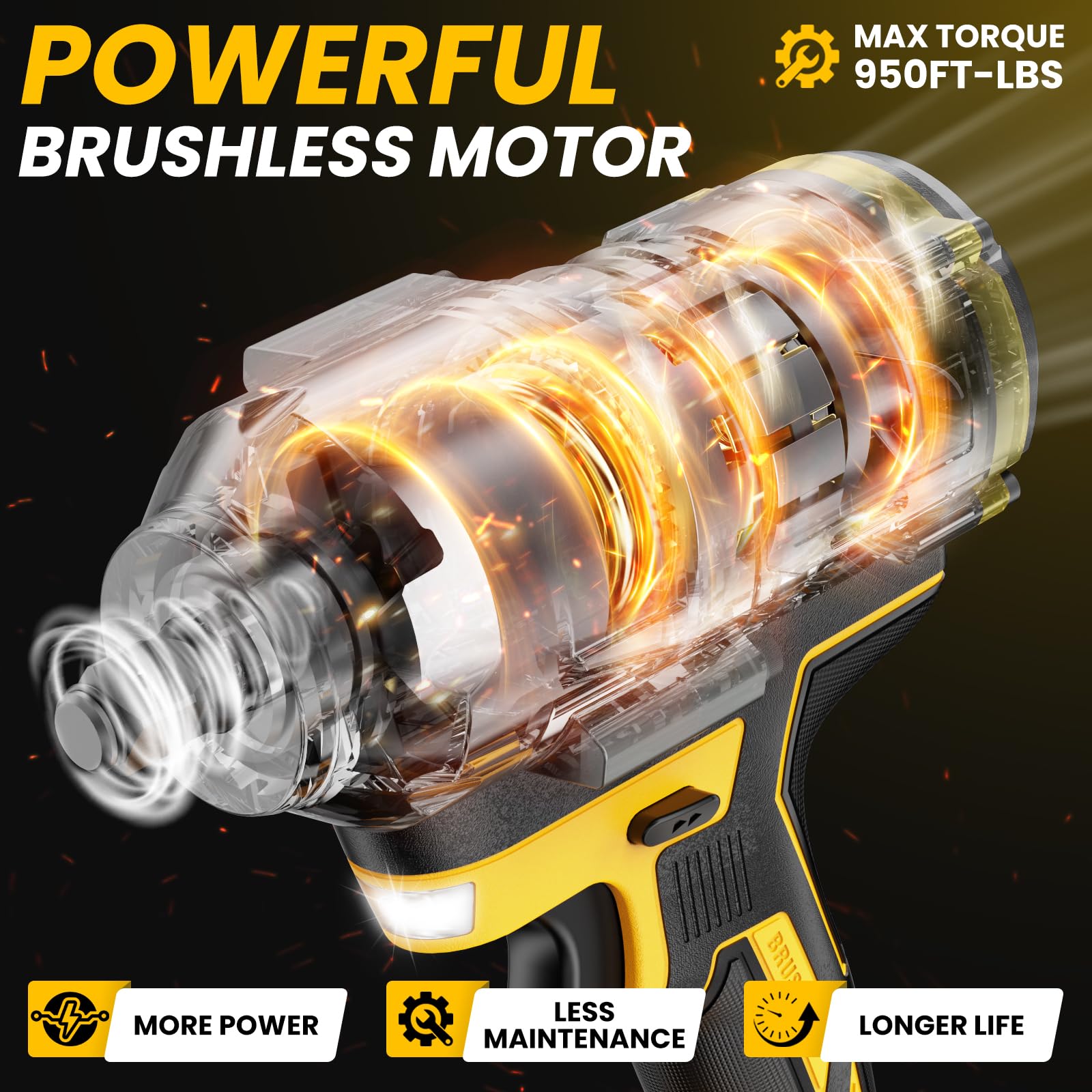 Akumulatorowa wkrętarka udarowa 1/2" do DeWalt 20 V, wkrętarka udarowa 950 lb, bezszczotkowy elektryczny klucz udarowy, wkrętarka udarowa z
