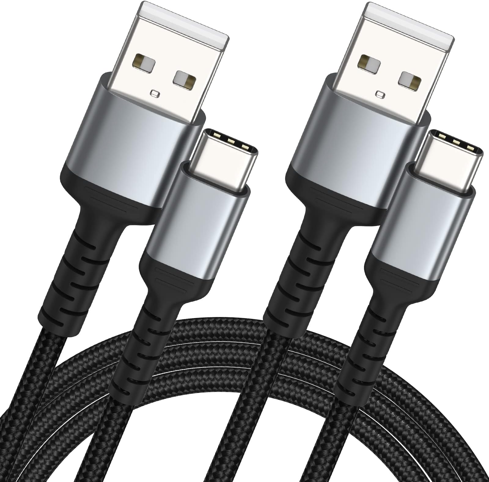 2m USB C Charger Cable 2 Pack, Braided USB A to Type C 3A Fast Charging Cable Compatible for Samsung Galaxy S22 S21 S20 S10 S9 S8 Plus Note 10 9 8, Huawei, Google Pixel, Xiaomi, Sony Xperia XZ