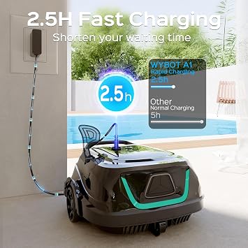 WYBOT A1 Robotic Pool Cleaner Dual Layer Filtration, Strong Suction, 130 Mins Runtime, Robot Pool Vacuum for Above Ground and Flat Pools up to 1,100 Sq. Ft., 4 Cleaning Modes (Abyss Black Green)