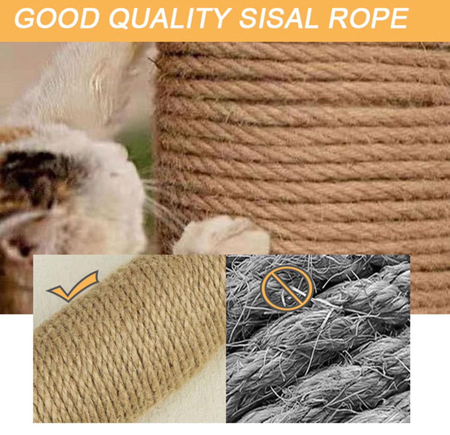 Cuerda de sisal rascador para gatos, cable grueso de reparación de árbol para gatos, cordel de cáñamo, proyecto de bricolaje, paquete de jardinería, decoración del hogar (30 mm x 10 m)