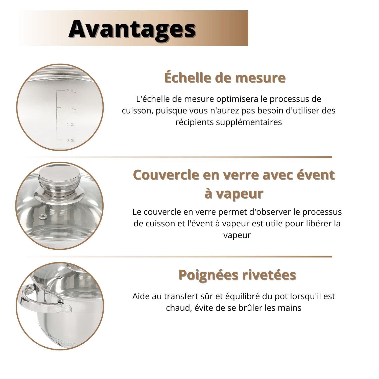 Daniks Faitout à induction standard en acier inoxydable avec couvercle en verre (6,5 l, Ø 24 cm)