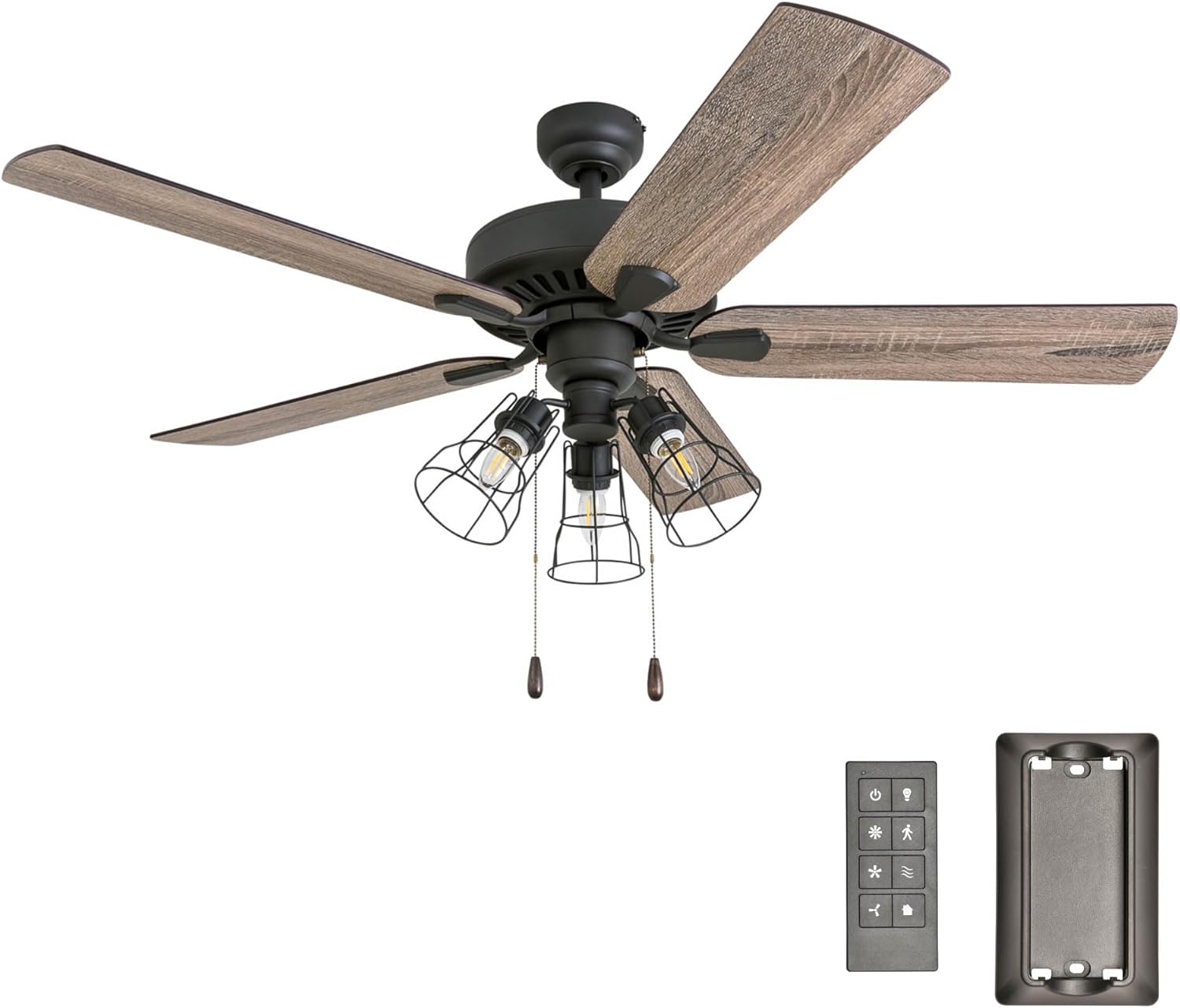 Prominence Home Inland Seas, 52 Inch Industrial Style LED Ceiling Fan with Light, Remote Control, Three Mounting Options, 5 Dual Finish Blades, Reversible Motor - 50750-01 (Bronze)