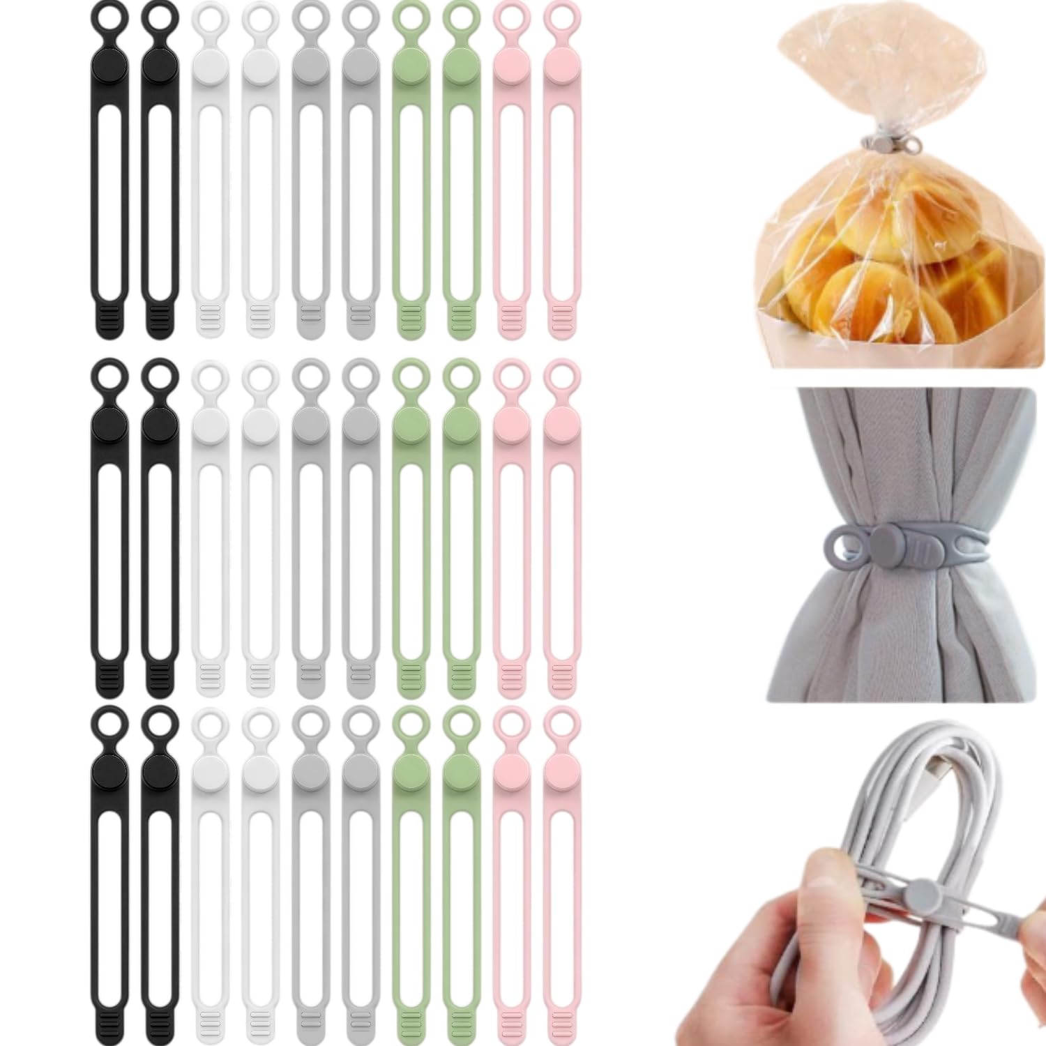 Silicone Cable Ties, 10 Pack Reusable Cord Organizers, Adjustable Cable Straps with Buckl…