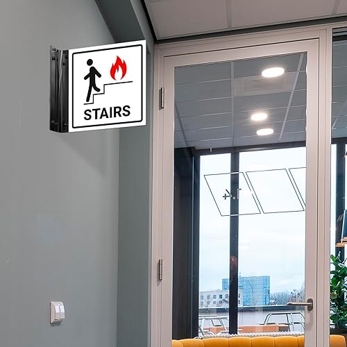 Miniatura 2 de Letrero de proyección de escaleras, doble cara, 6x6 pulgadas, ACM, con accesorio negro satinado, fabricado en Estados Unidos